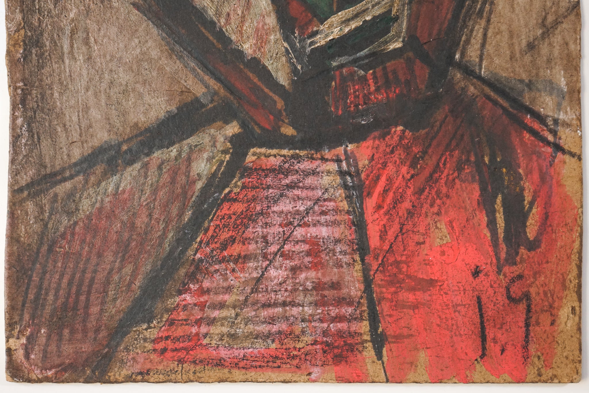 A drawing of a man with a red and green face.