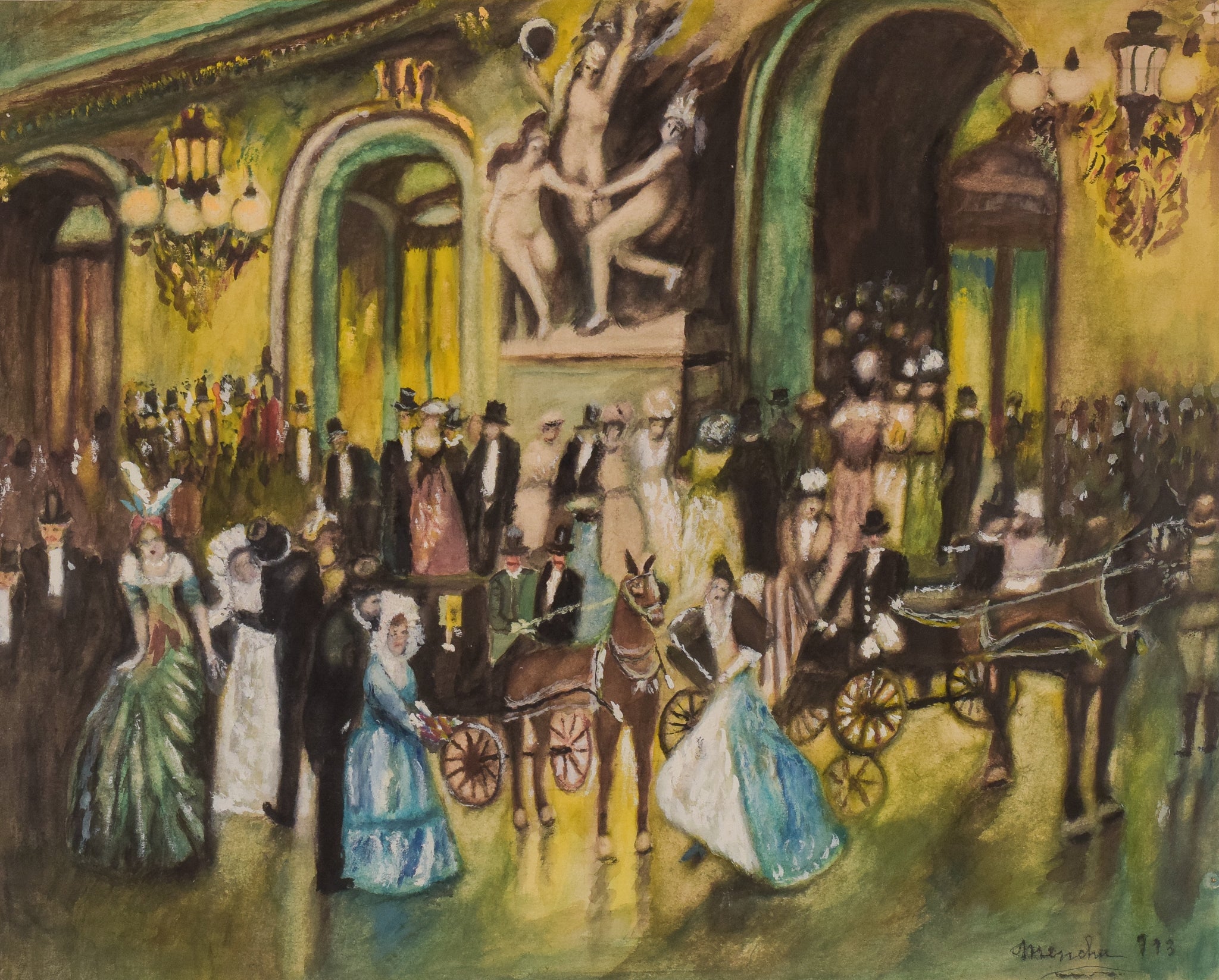 Artwork by Unknown, Evening Scene in the Style of Renoir, Made of Pastel 