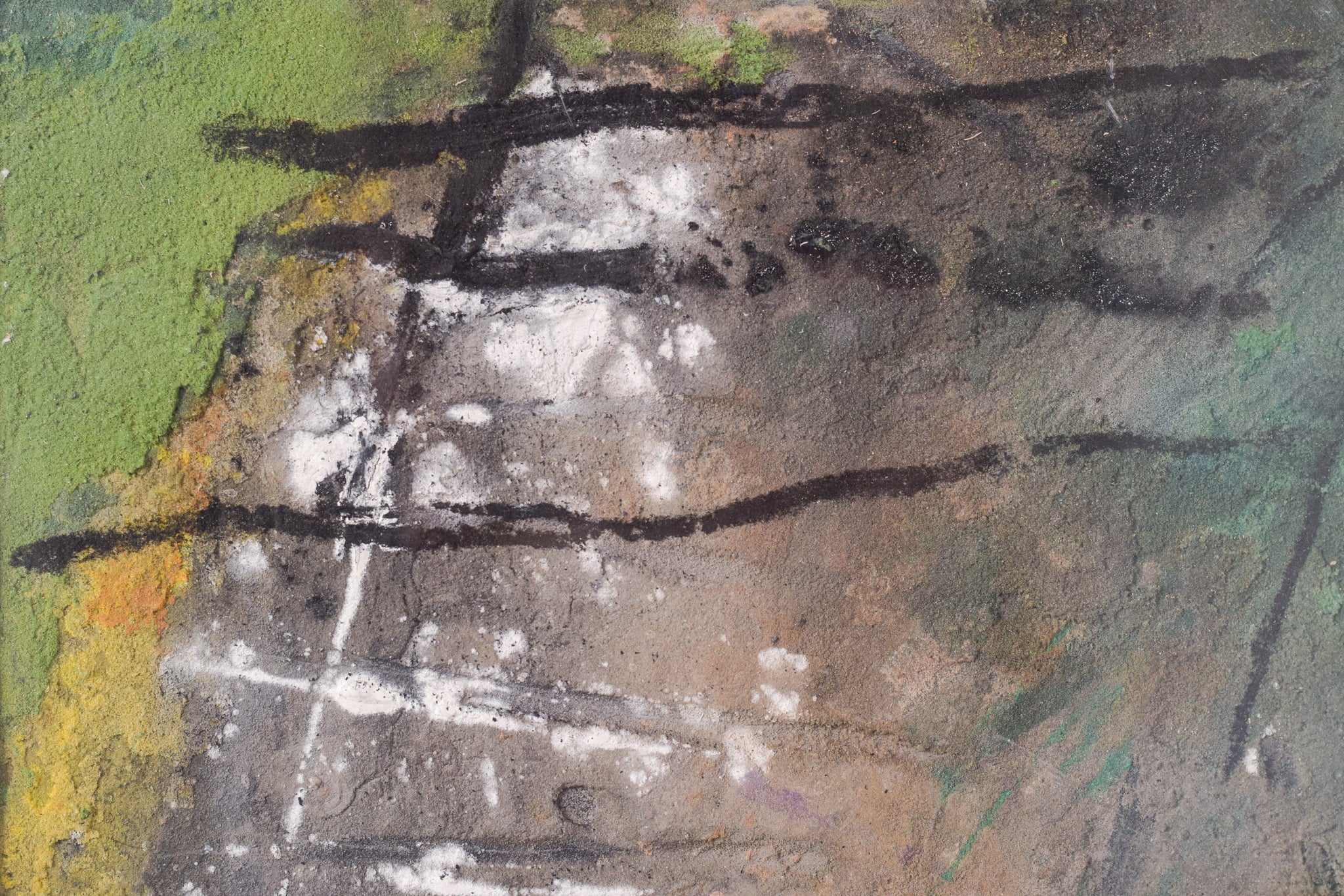 A painting of a tree with a lot of paint on it.