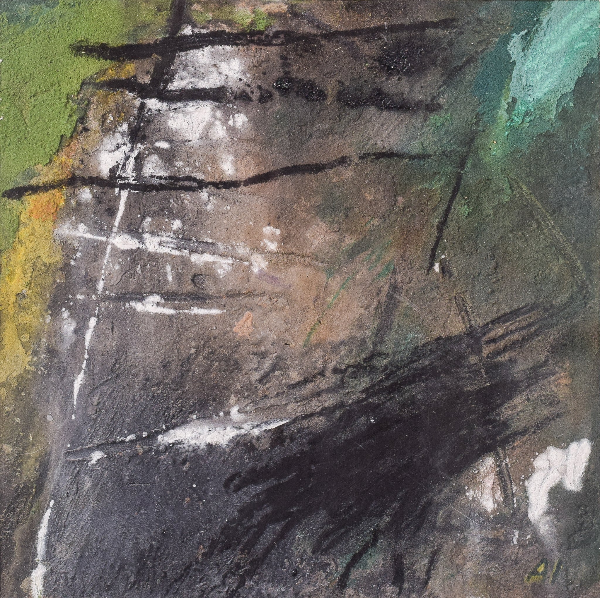 A painting of a tree with a lot of paint on it.