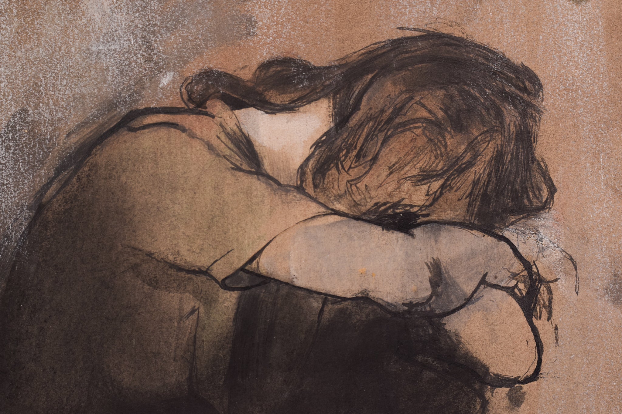 A drawing of a woman in a black dress.