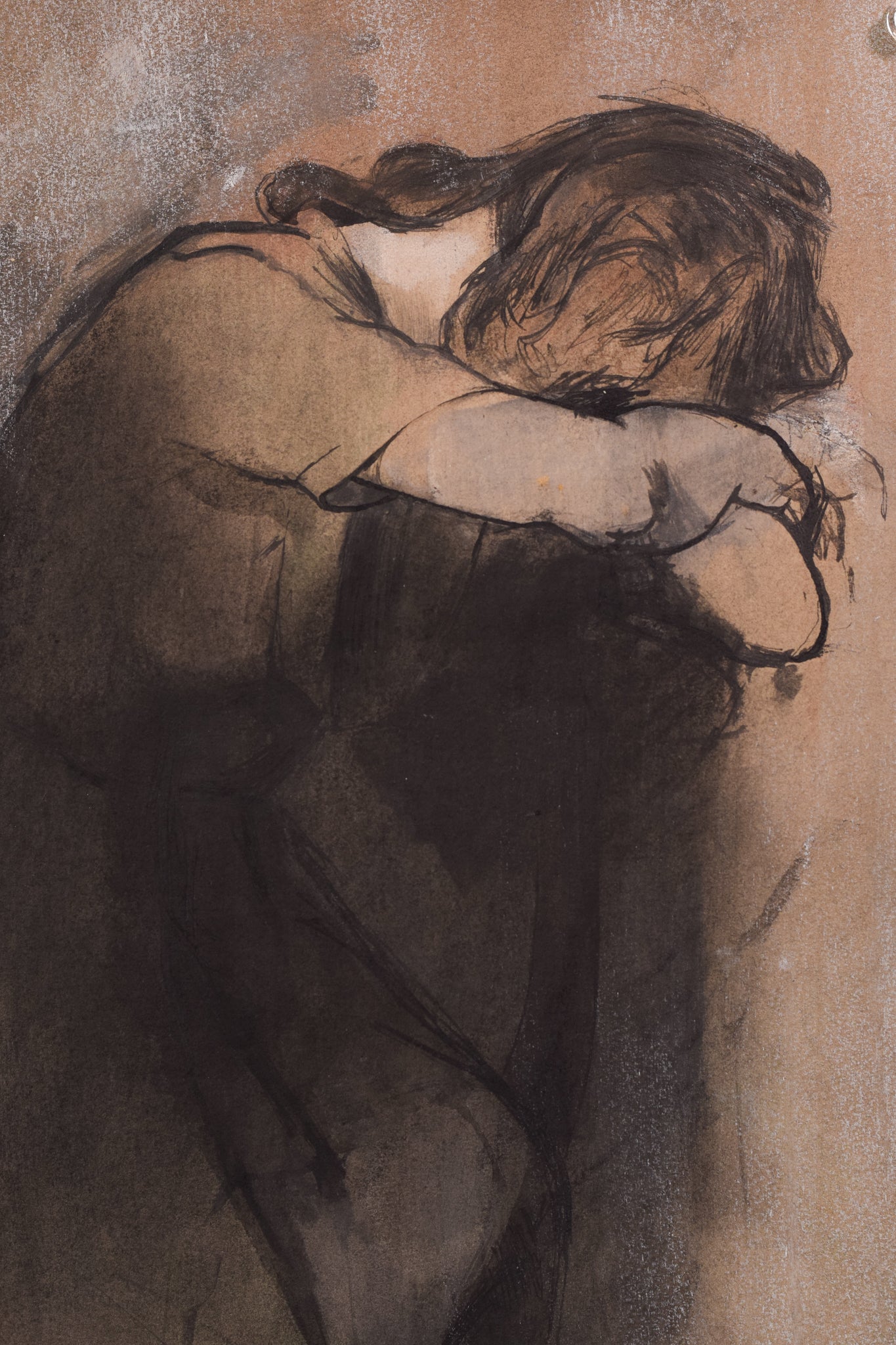 A drawing of a woman in a black dress.