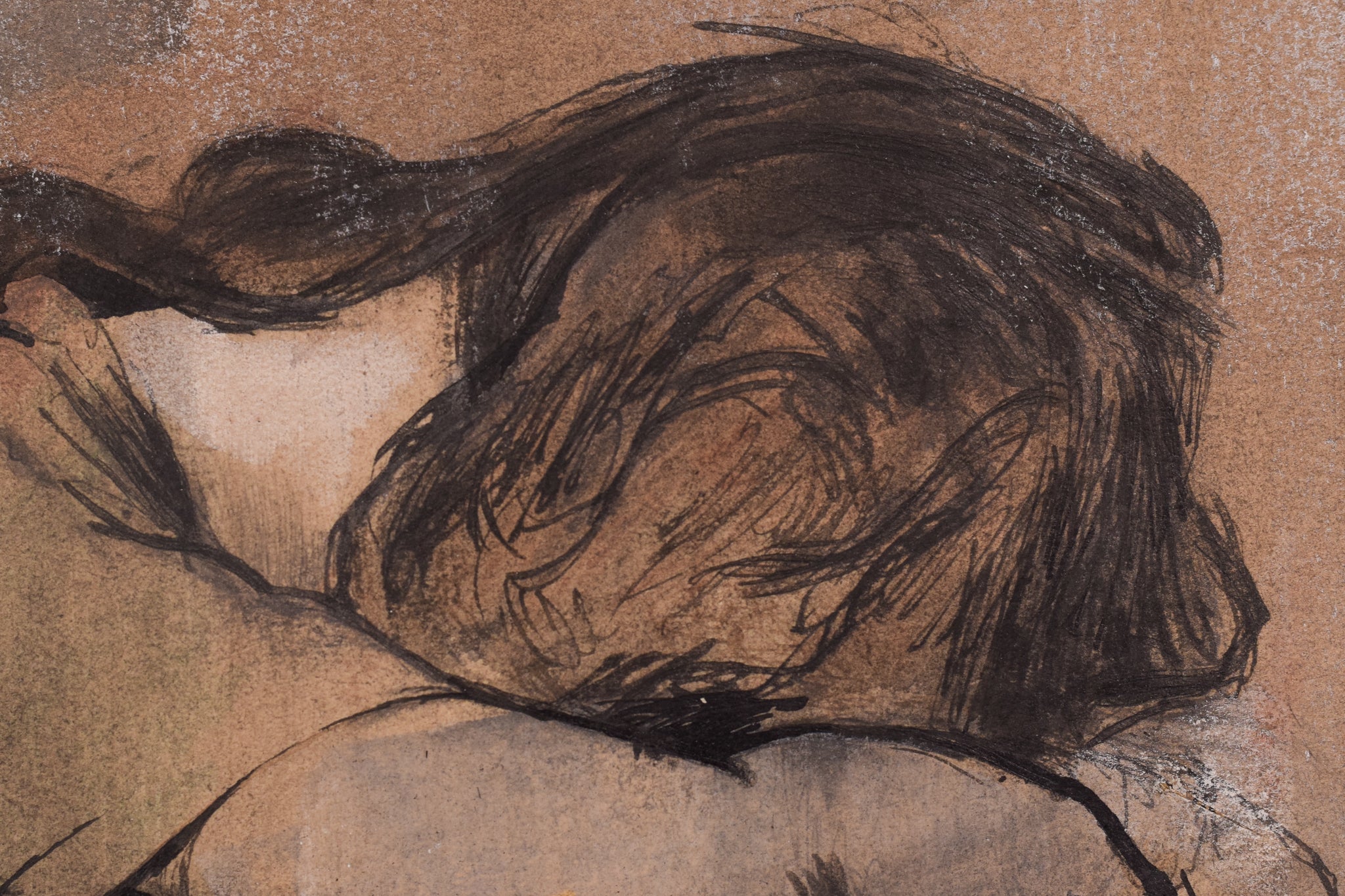 A drawing of a woman in a black dress.