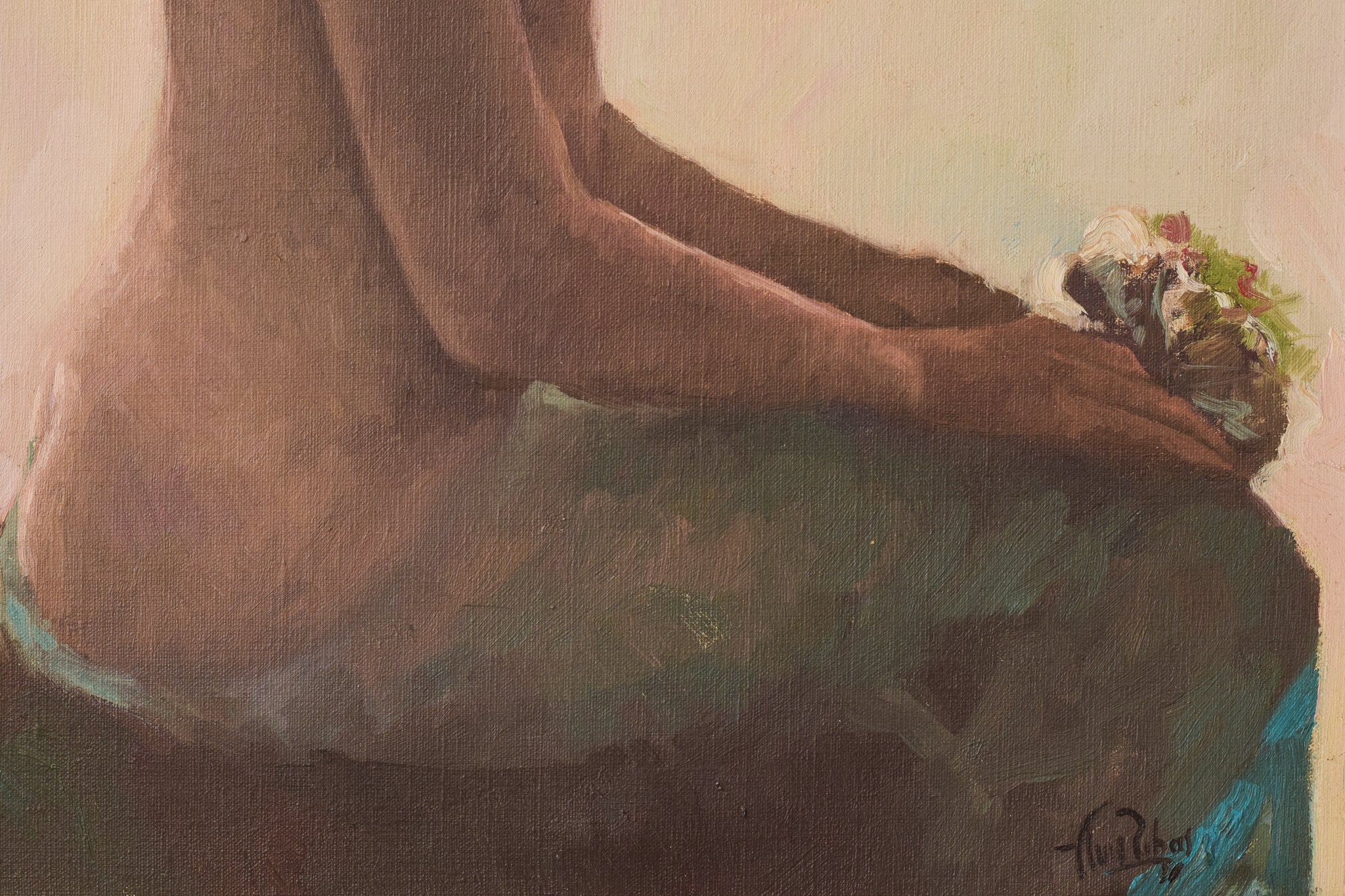 Artwork by Unknown, Female Nude Study with Bouquet of Flowers, Made of Oil on canvas 