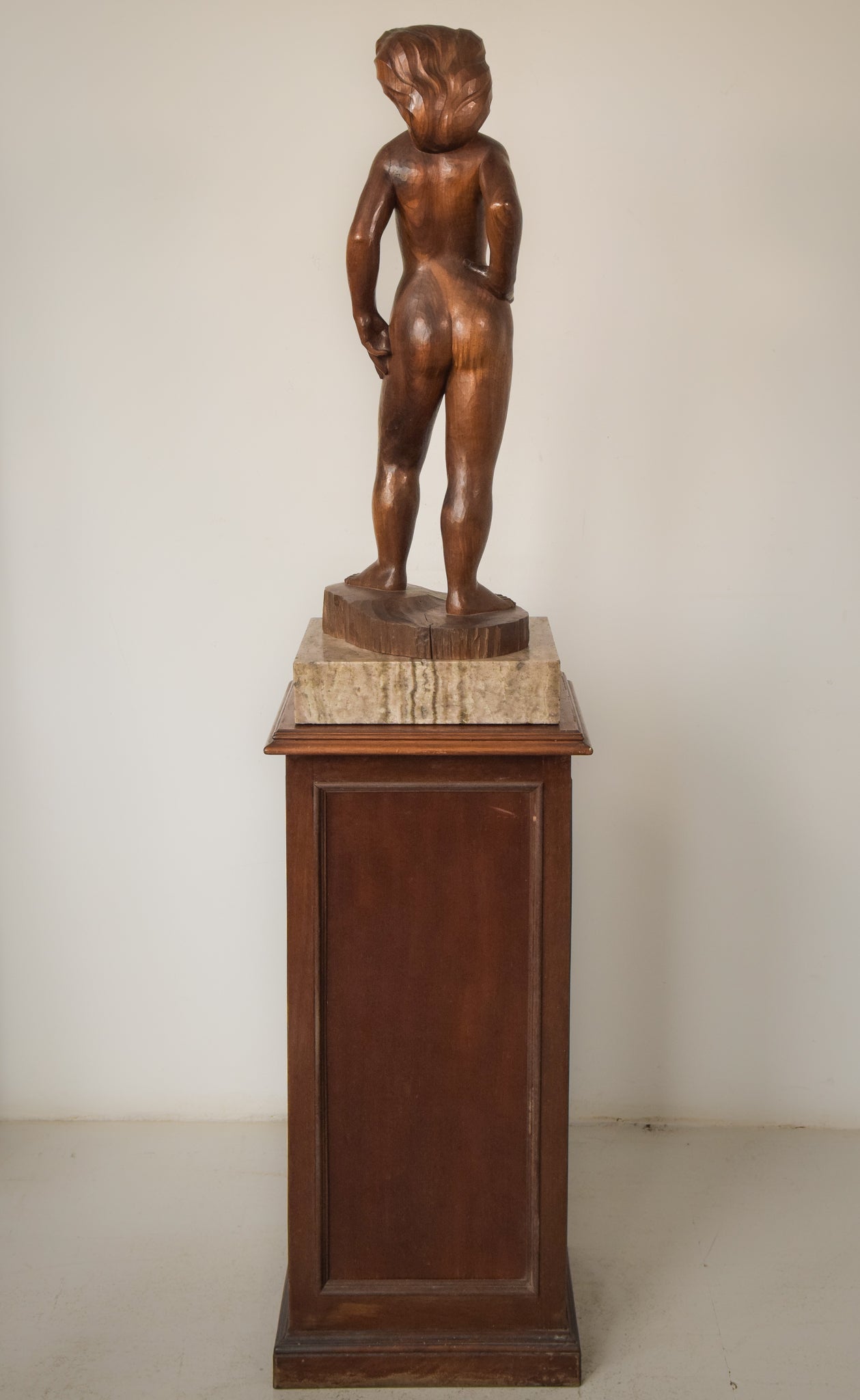 Artwork by Unknown, Female Nude with Stand, Made of Wood 