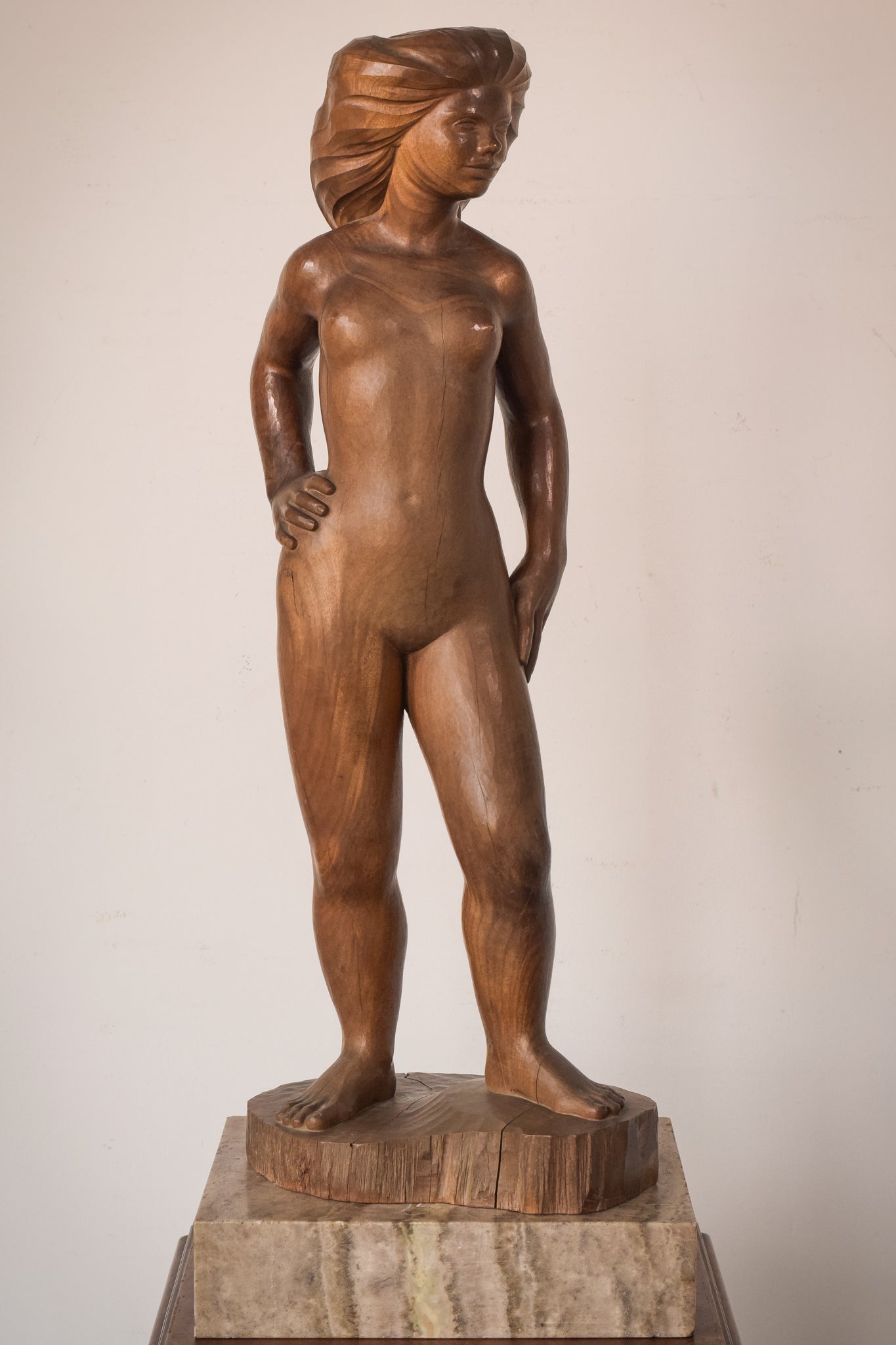Artwork by Unknown, Female Nude with Stand, Made of Wood 
