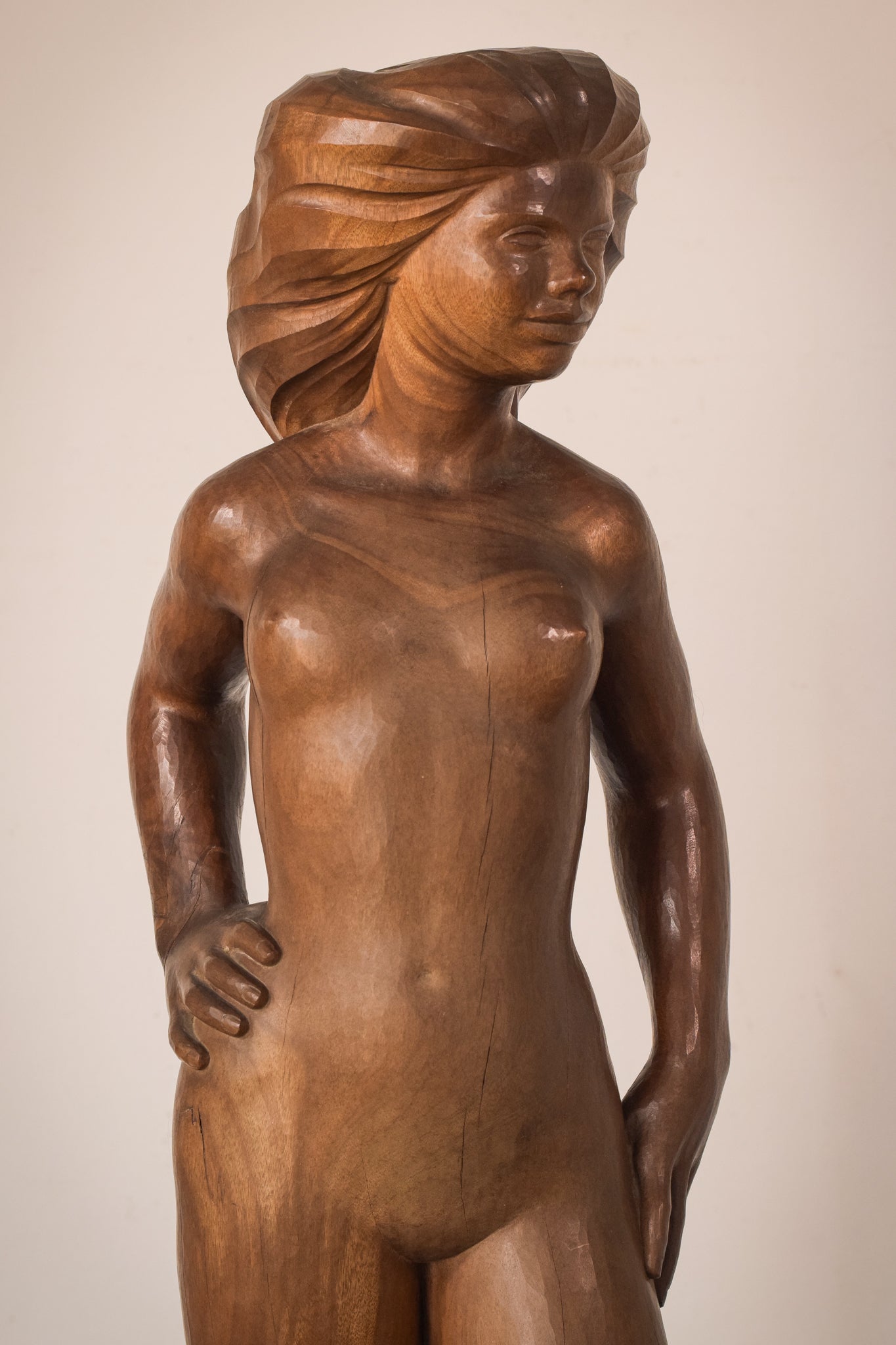Artwork by Unknown, Female Nude with Stand, Made of Wood 