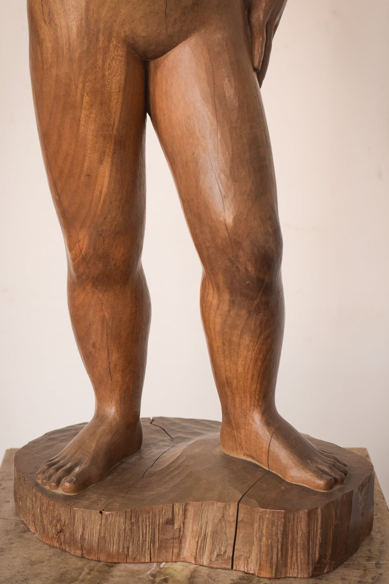 Artwork by Unknown, Female Nude with Stand, Made of Wood 