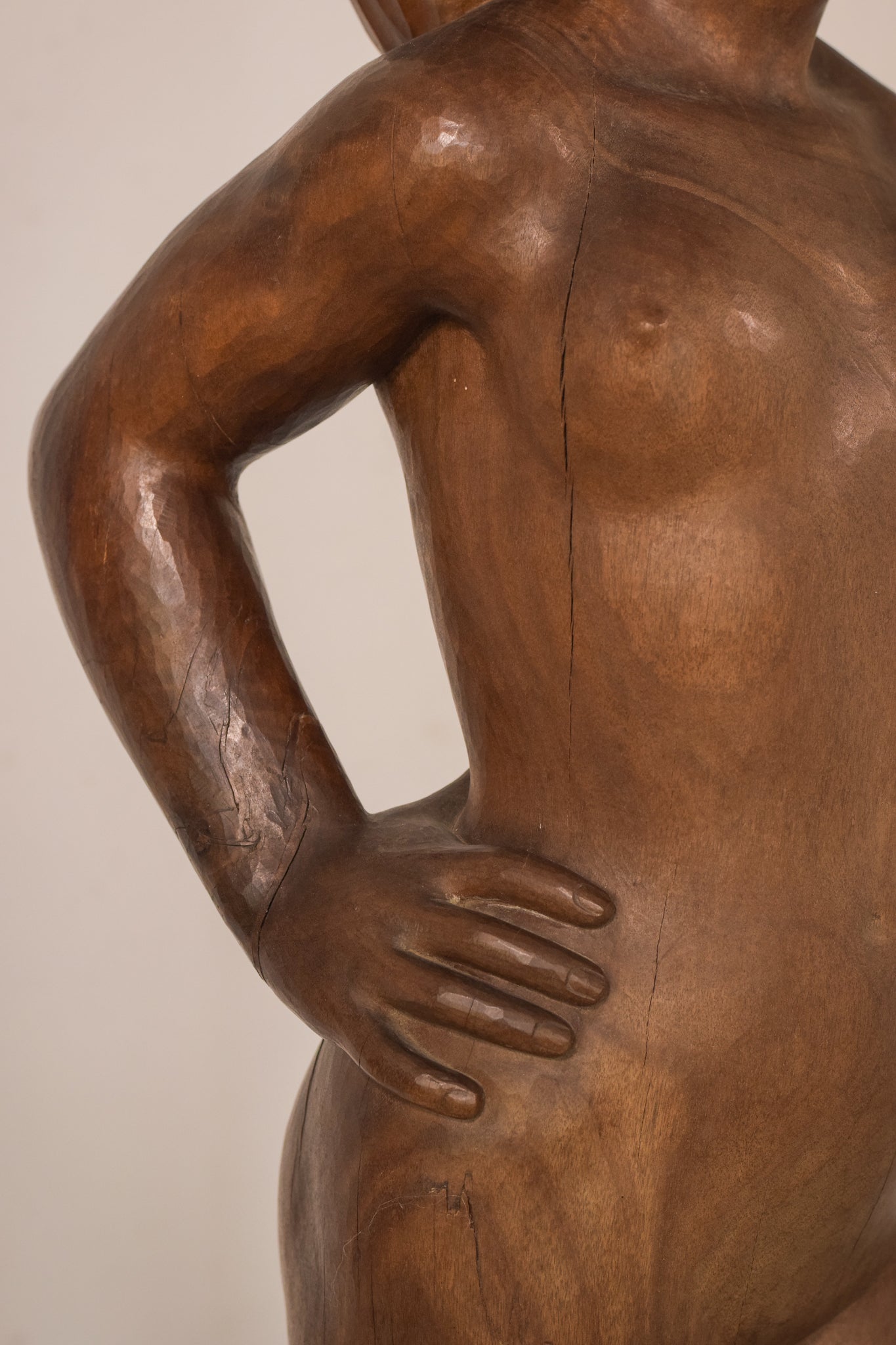 Artwork by Unknown, Female Nude with Stand, Made of Wood 