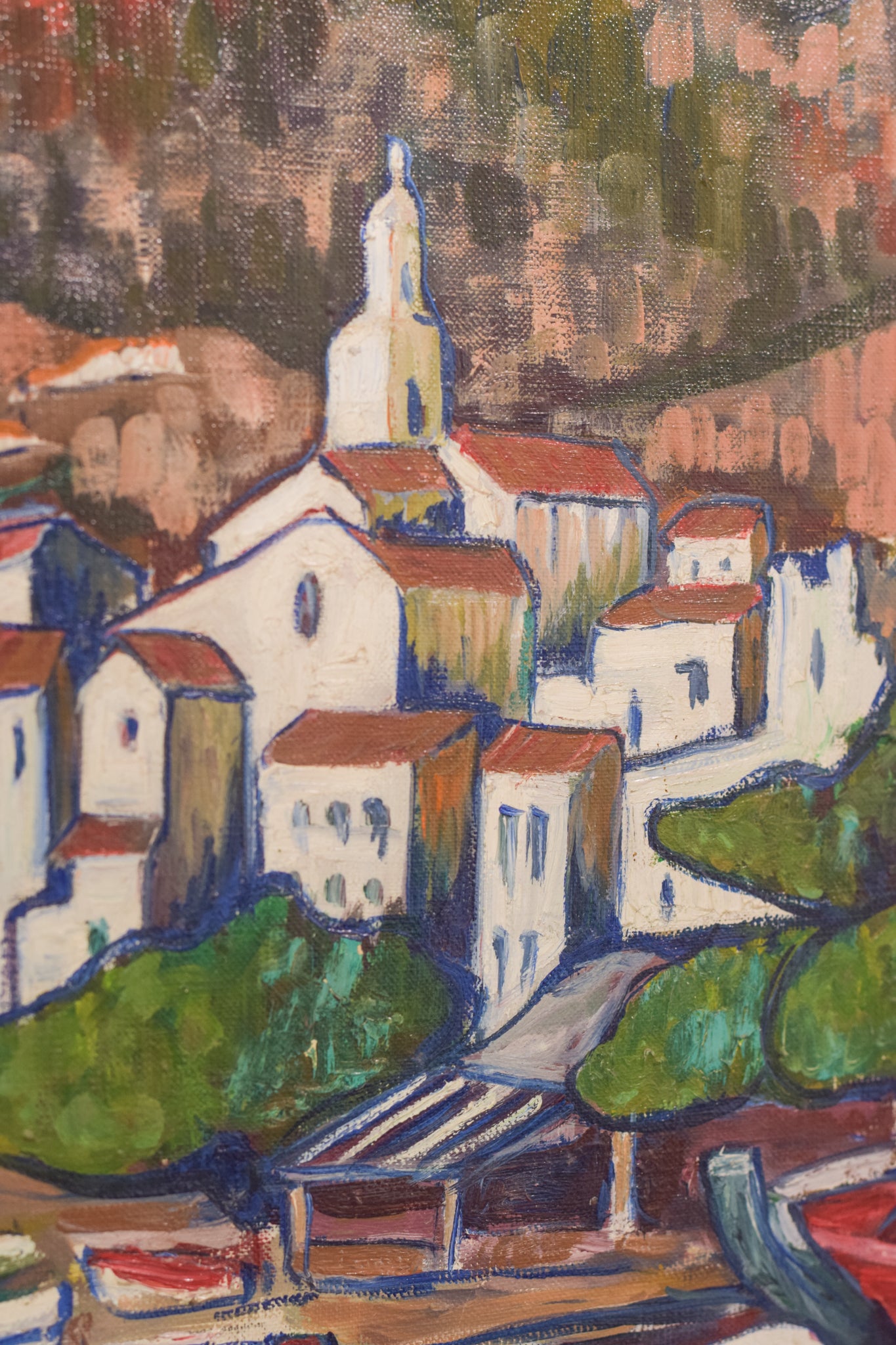Artwork by Unknown, Fishing Village with Boats, Made of Oil on board 