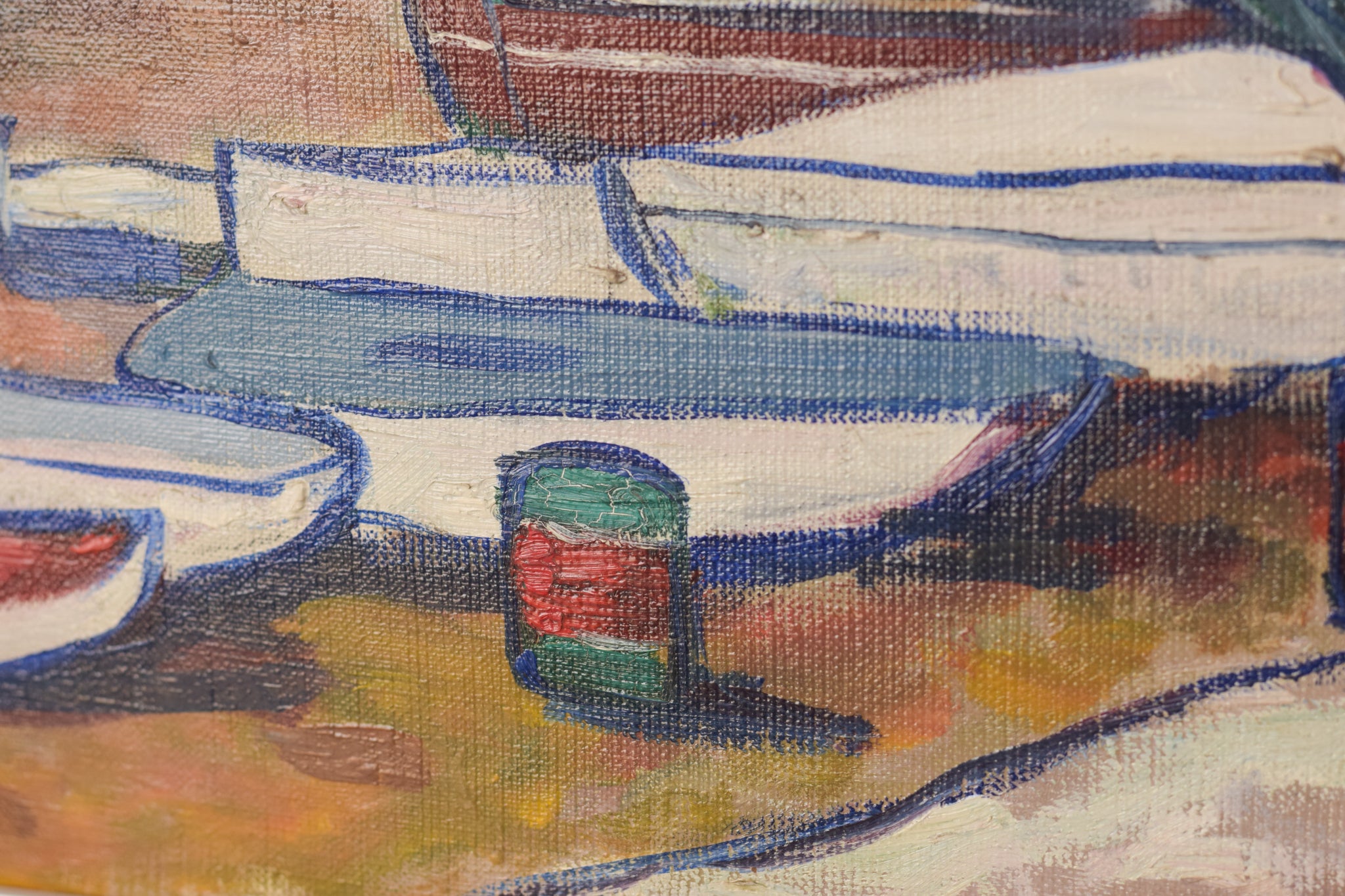 Artwork by Unknown, Fishing Village with Boats, Made of Oil on board 