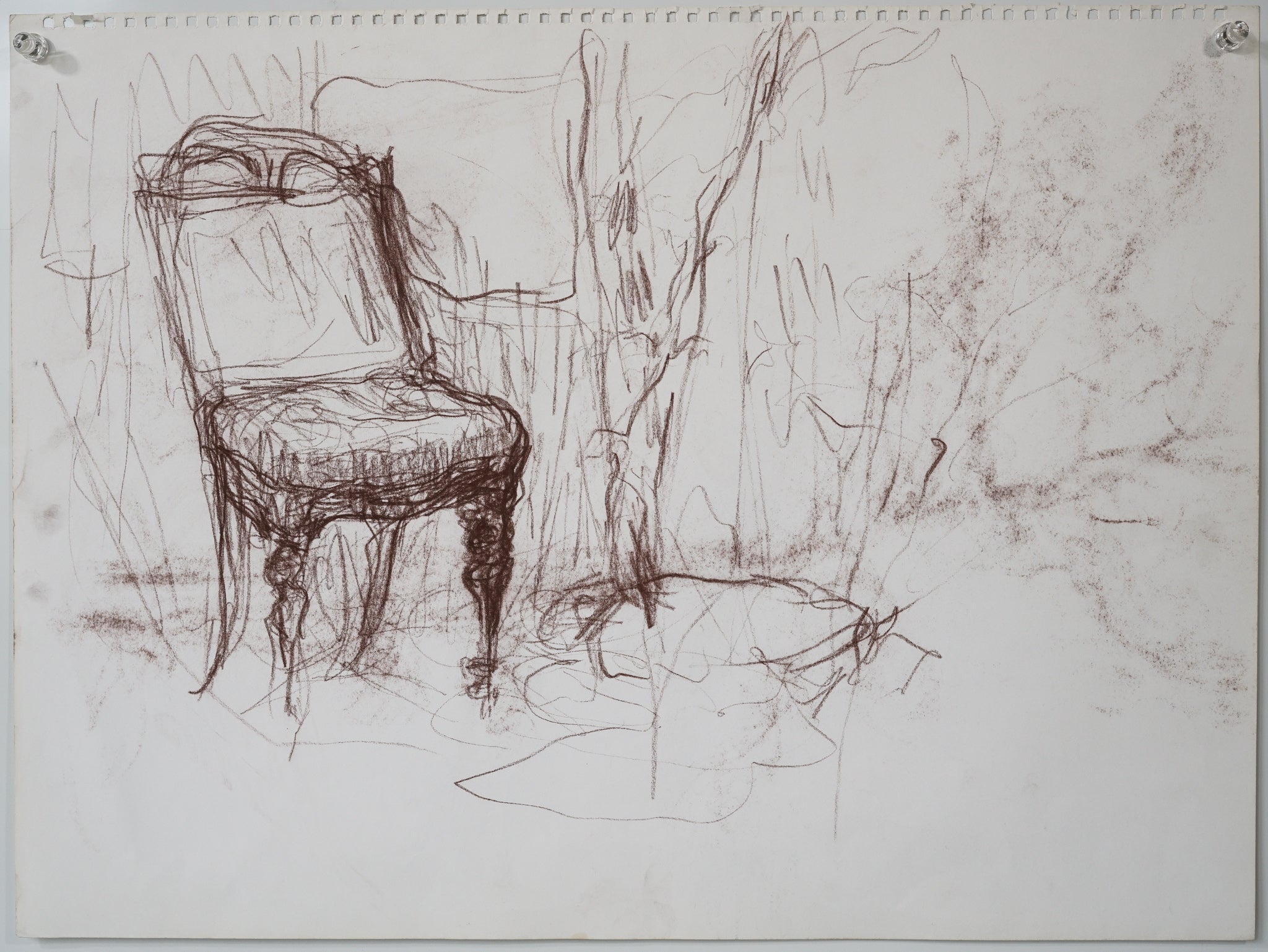 A drawing of two people sitting on a chair.