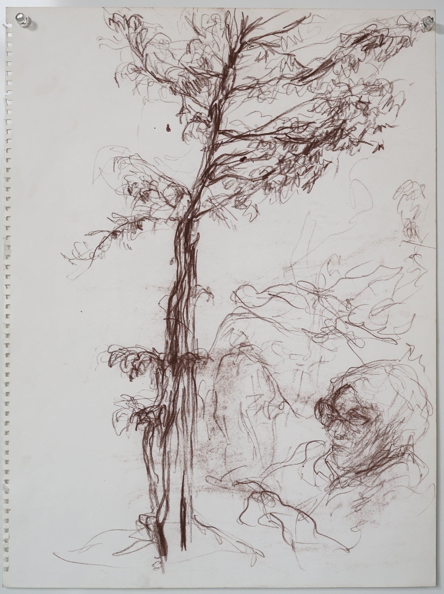 A drawing of two people sitting on a chair.