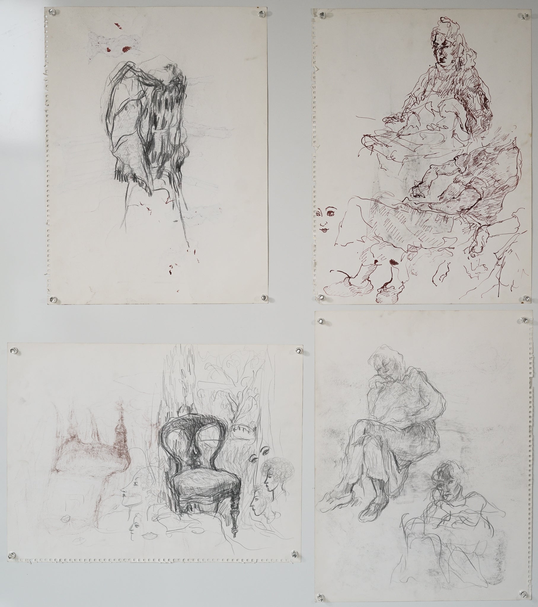 A drawing of two people sitting on a chair.