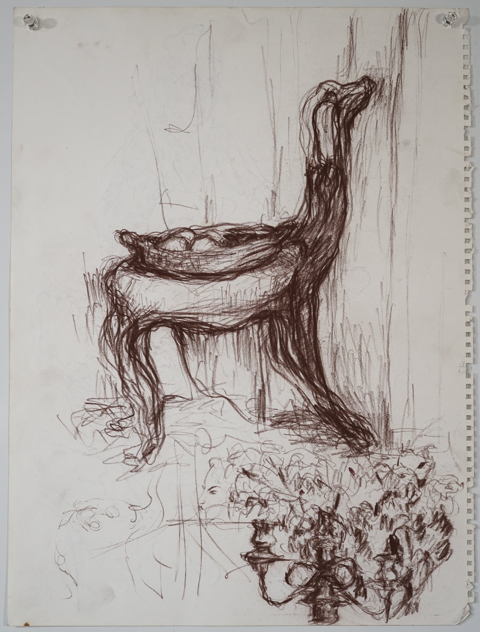 A drawing of two people sitting on a chair.