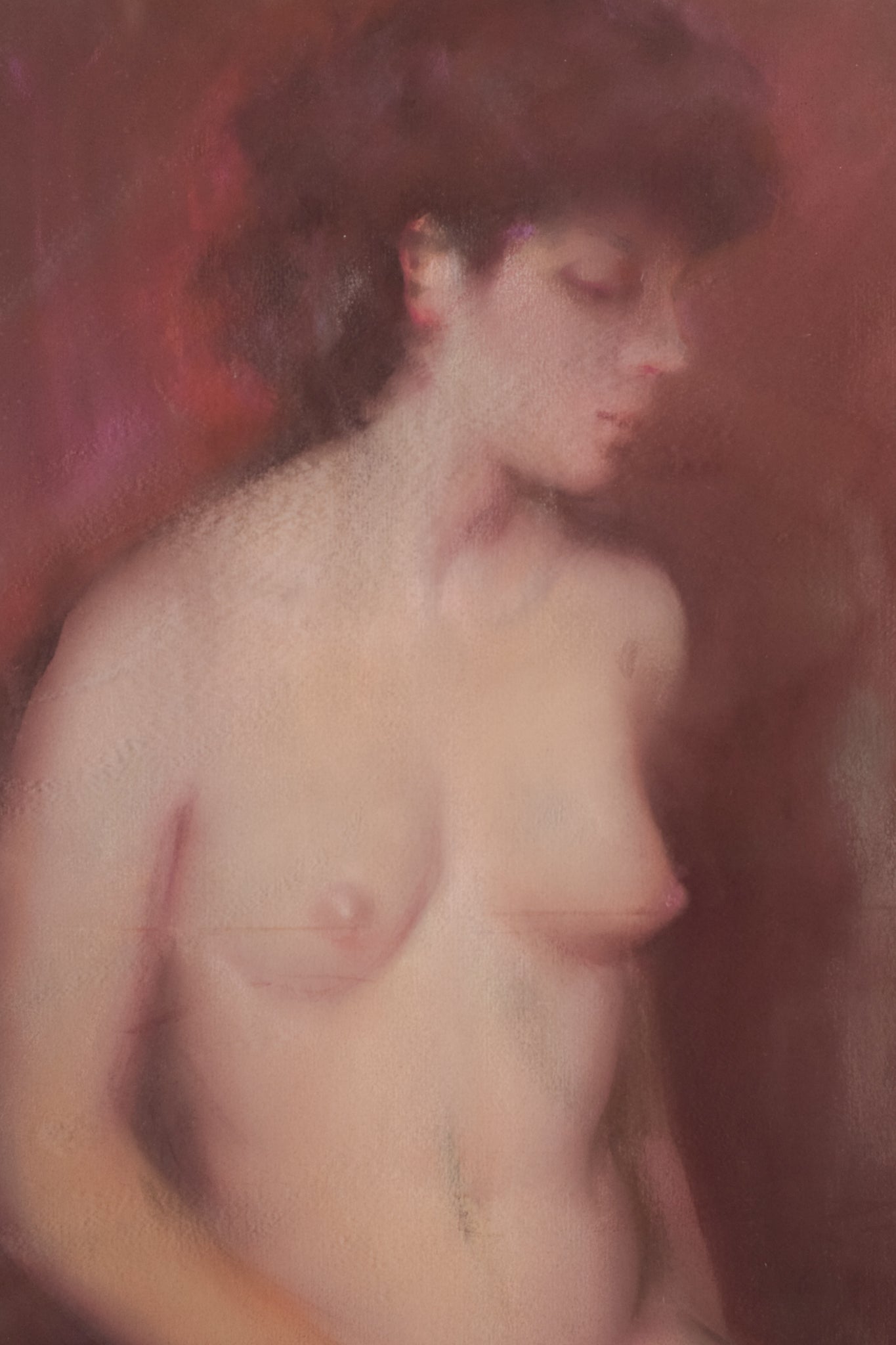 A painting of a nude woman sitting on a chair.