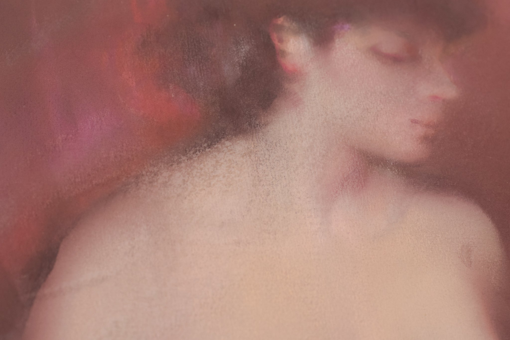 A painting of a nude woman sitting on a chair.