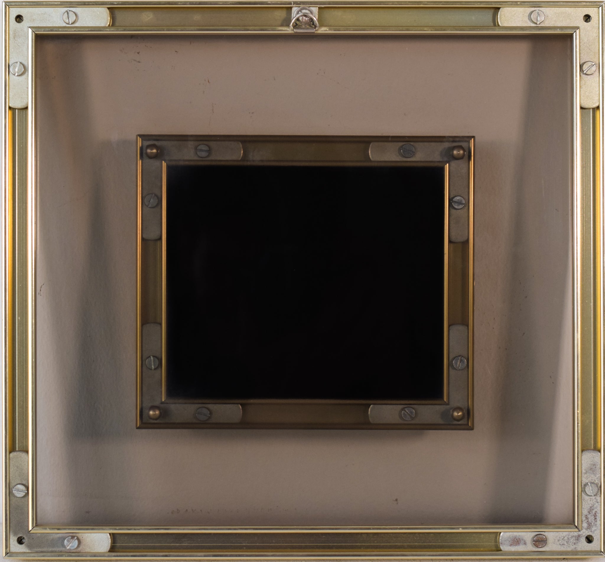 A painting of two men sitting on the ground in front of a house.