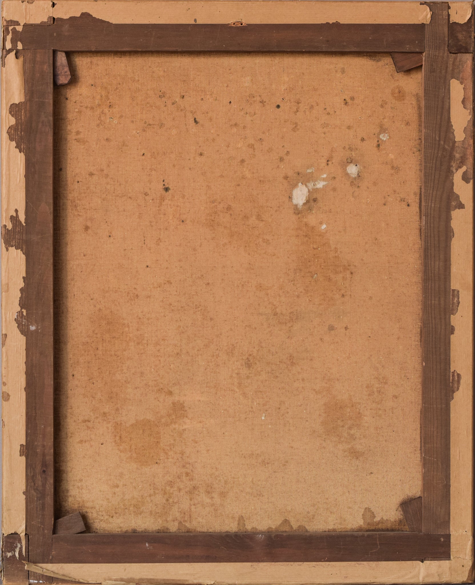 A painting of a man and two women and a cat in a courtyard.