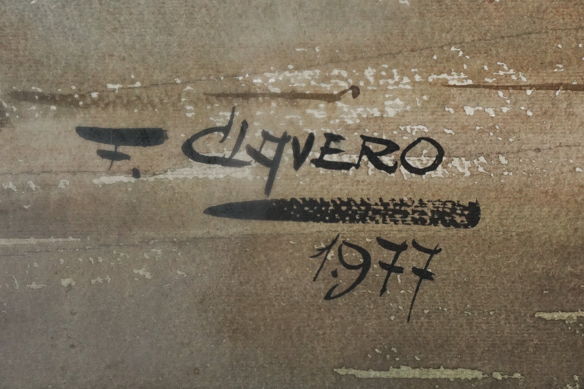 A painting of ducks walking down a sidewalk next to a fountain.