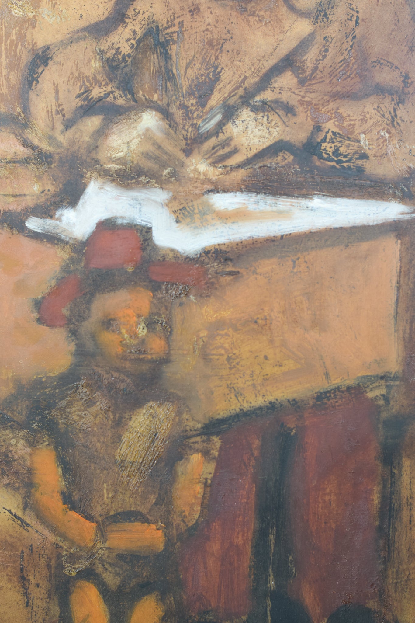 A painting of a woman sitting at a desk with a child.