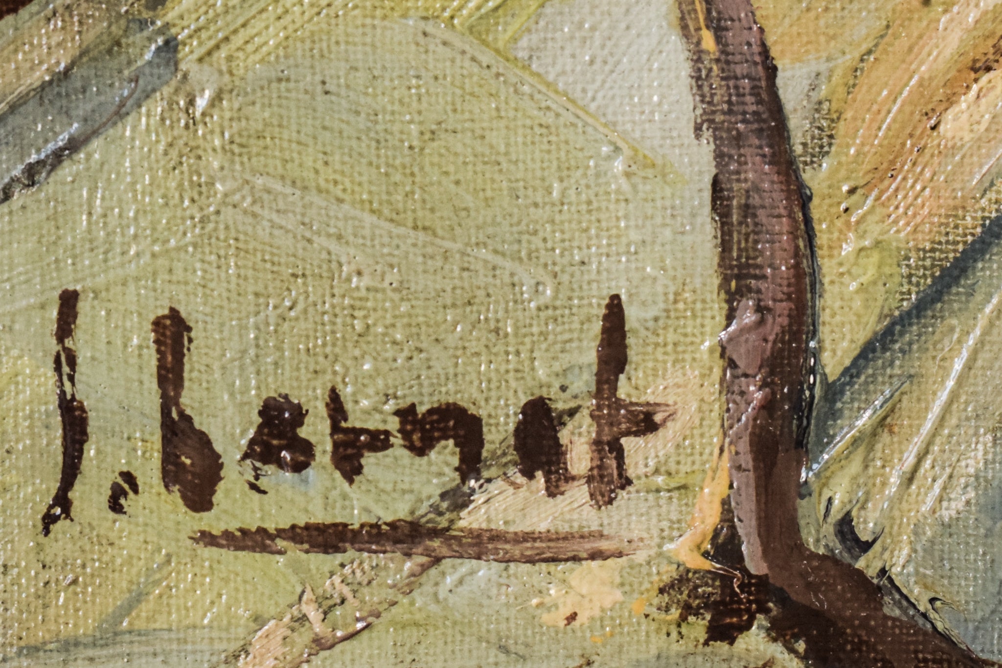 A painting of people walking down a city street.