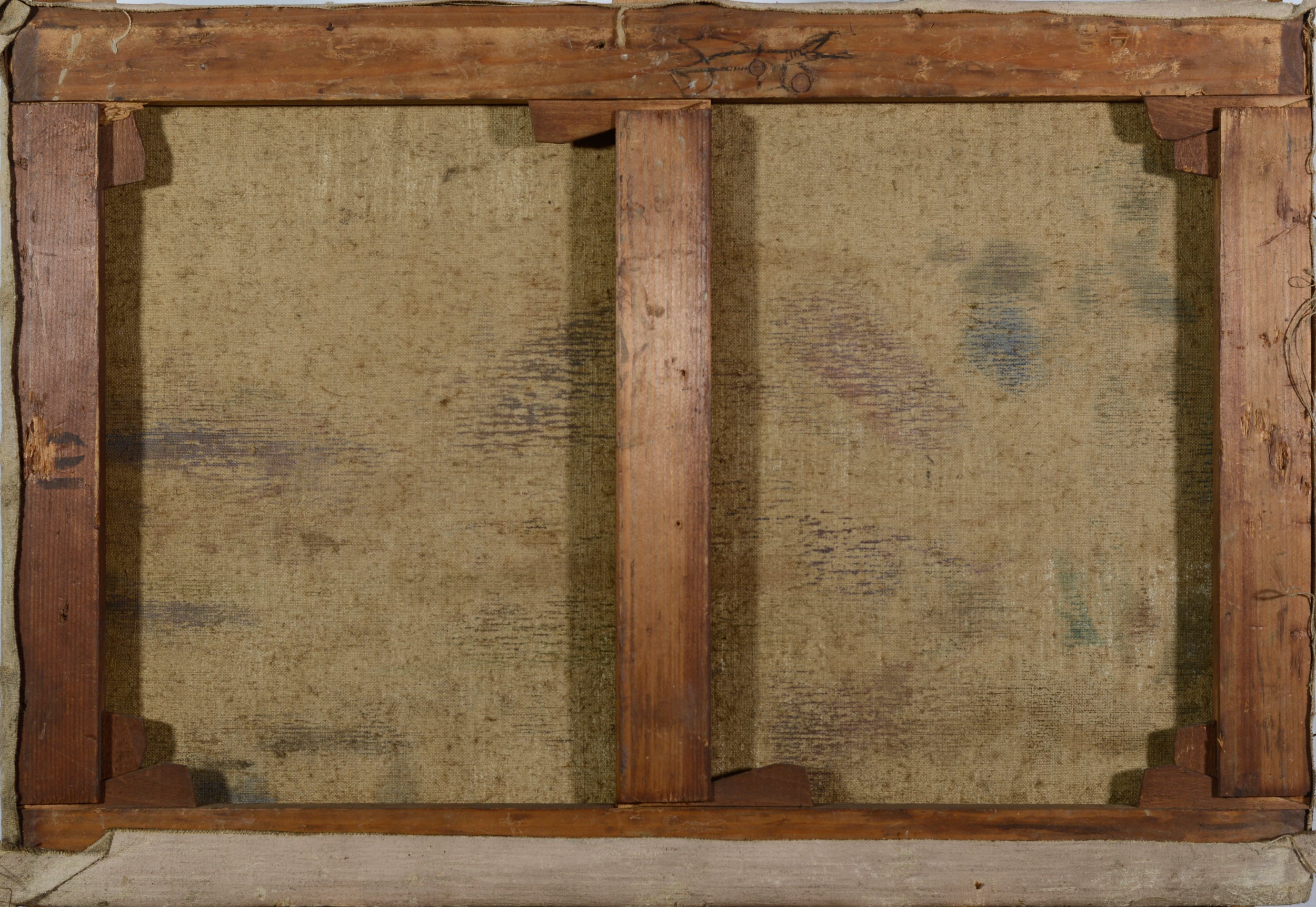 A painting of a thatched roofed house by a river.