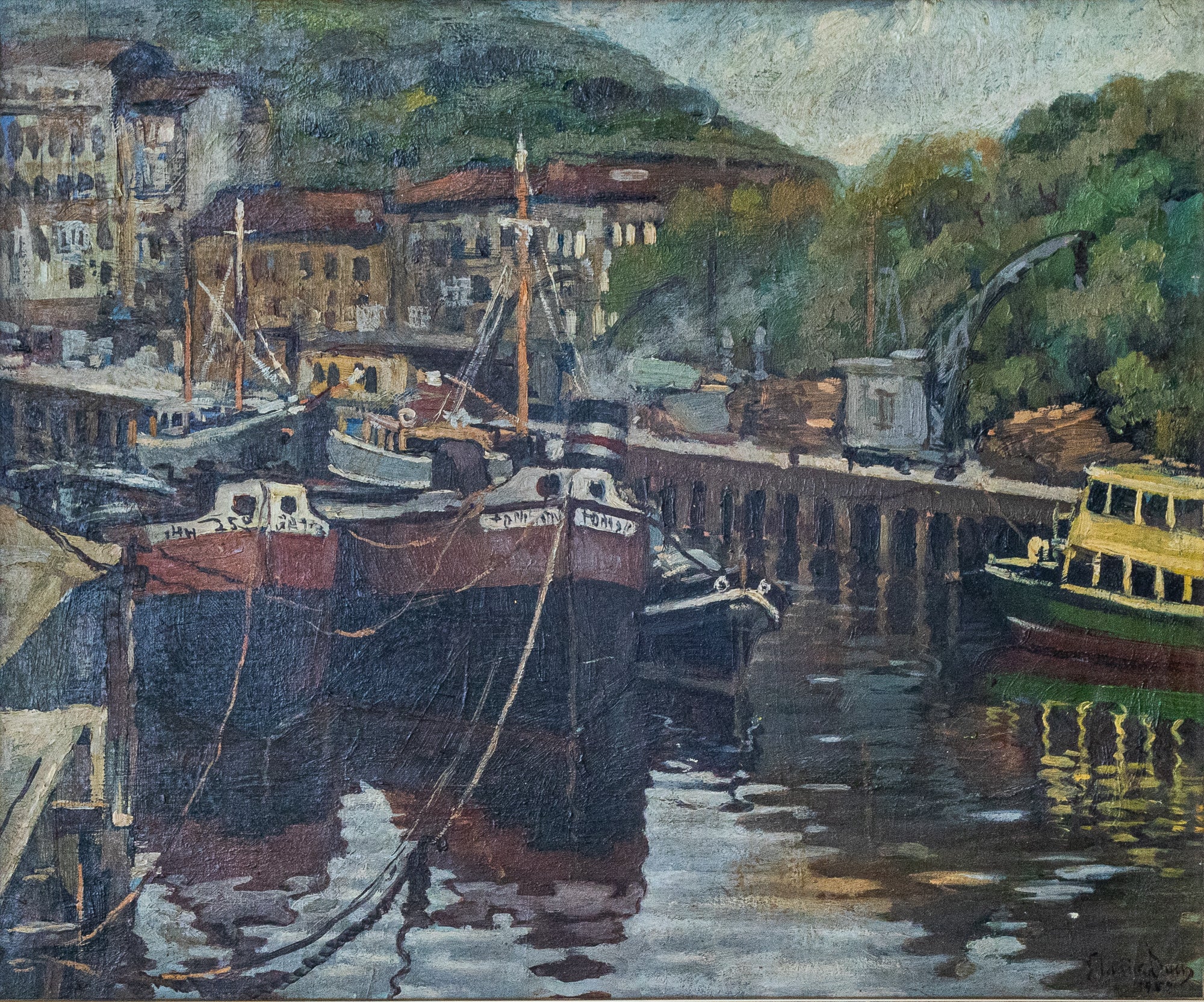 Artwork by Unknown, Impressionist Painting - Harbour Scene, Made of Oil on canvas 