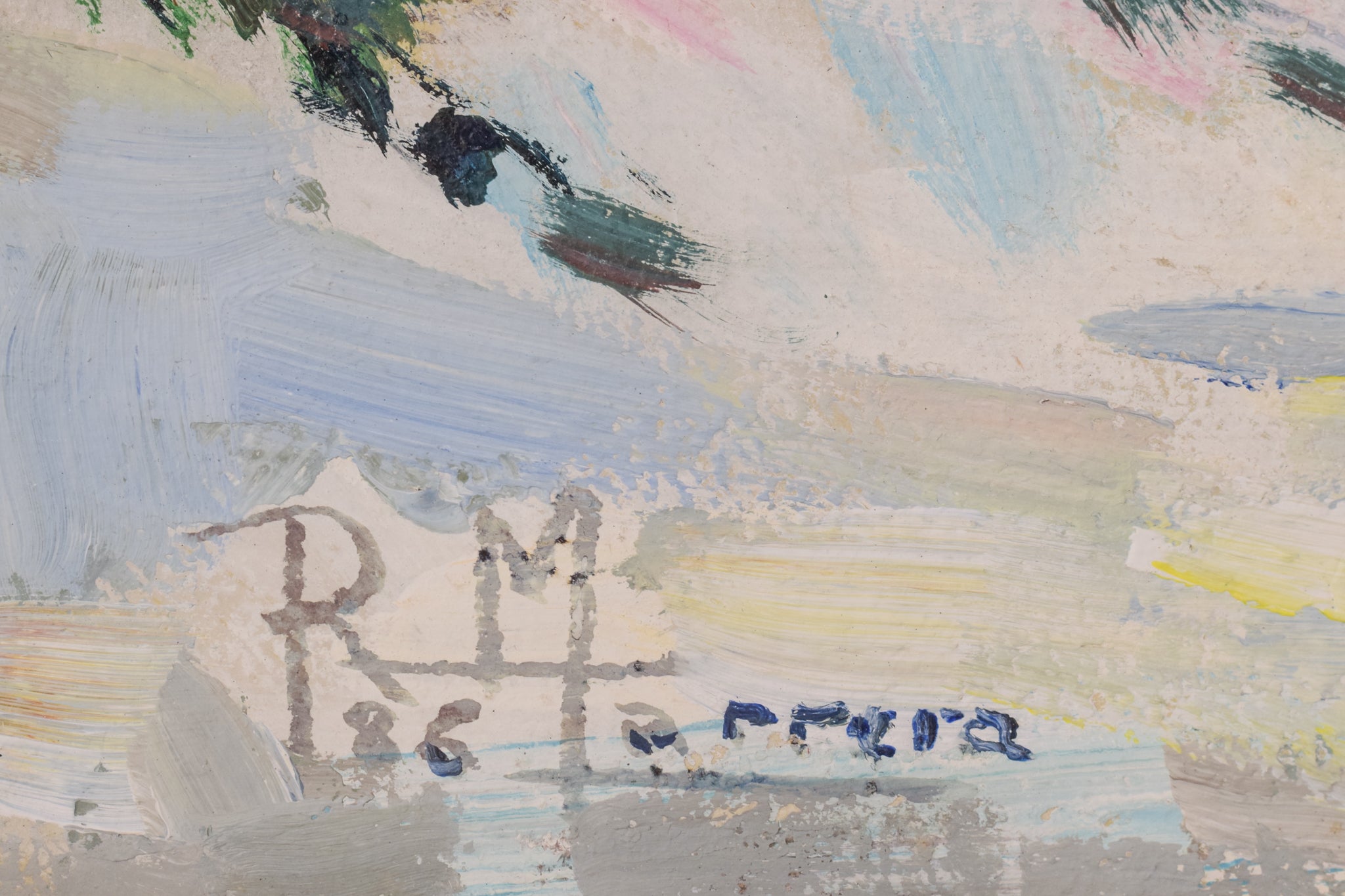 A painting of a person walking in the snow.