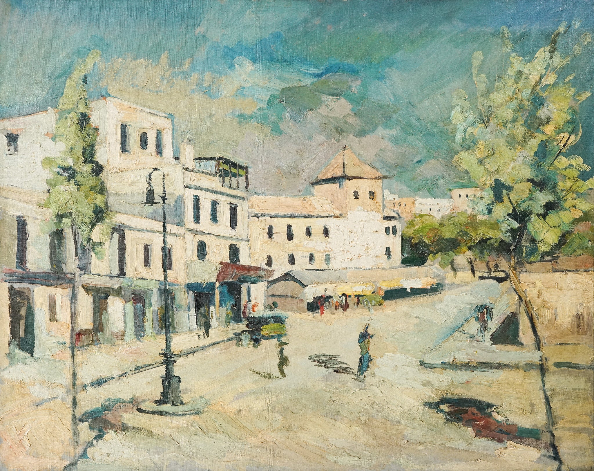 Artwork by Unknown, Impressionist Town Scene, Made of Oil on canvas 