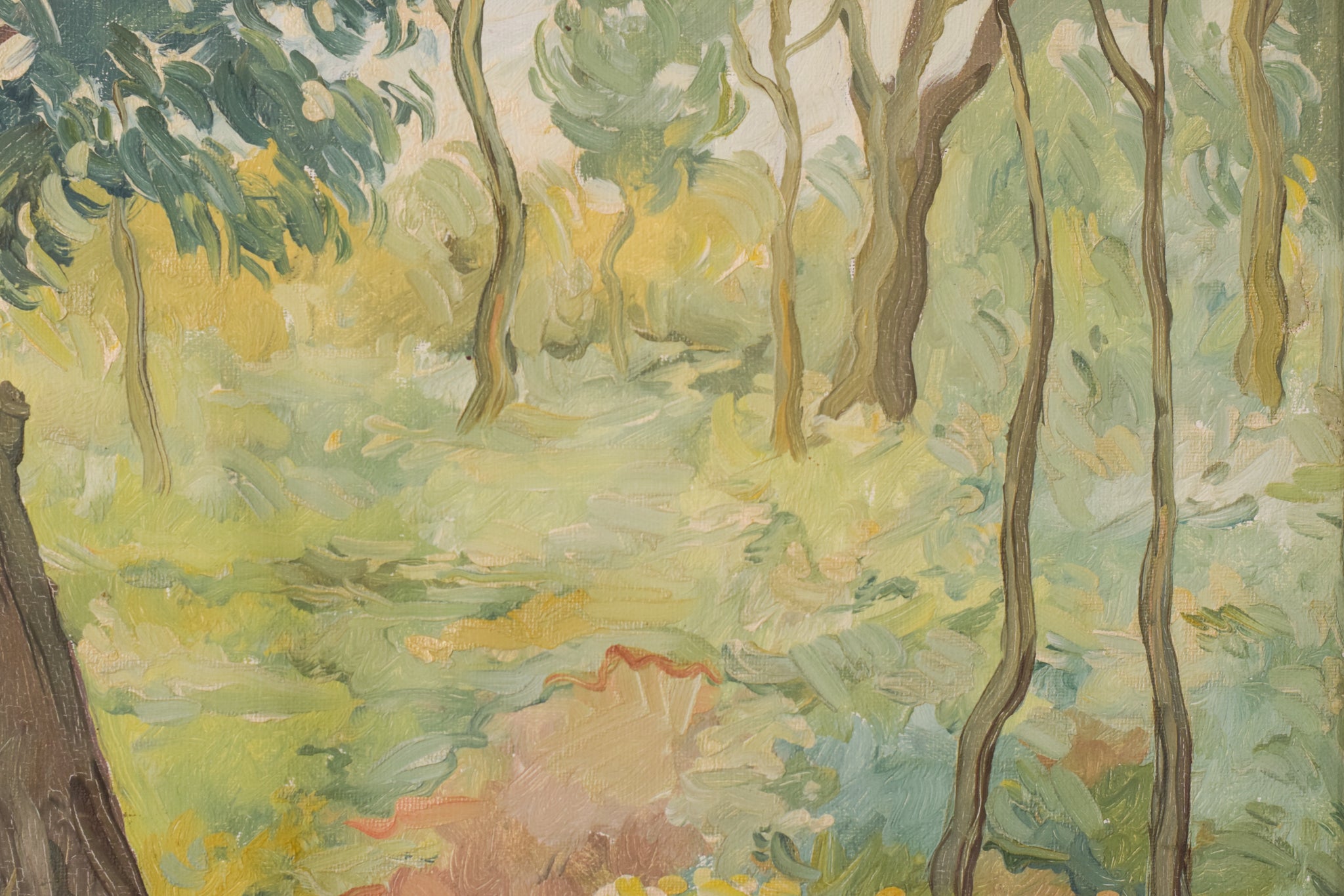 Artwork by Unknown, Impressionist - Wooded Landscape with Flowers, Made of Oil on board 
