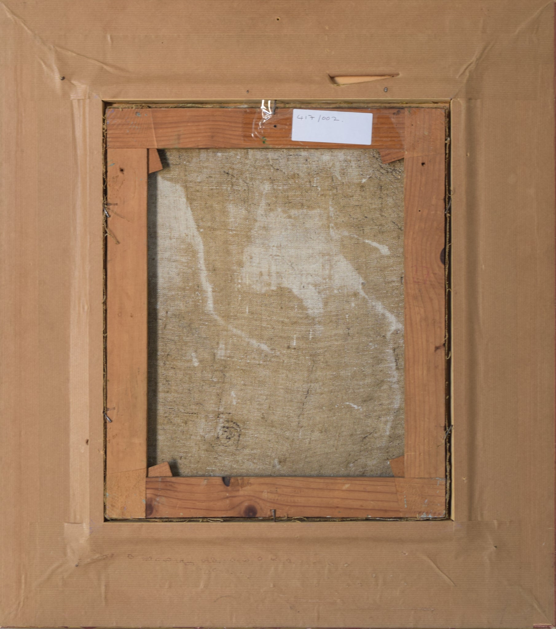 A painting of people walking down a narrow street.