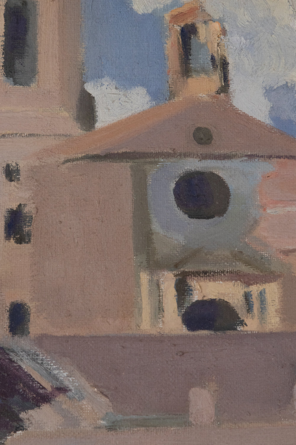 A painting of a church in the middle of a field.