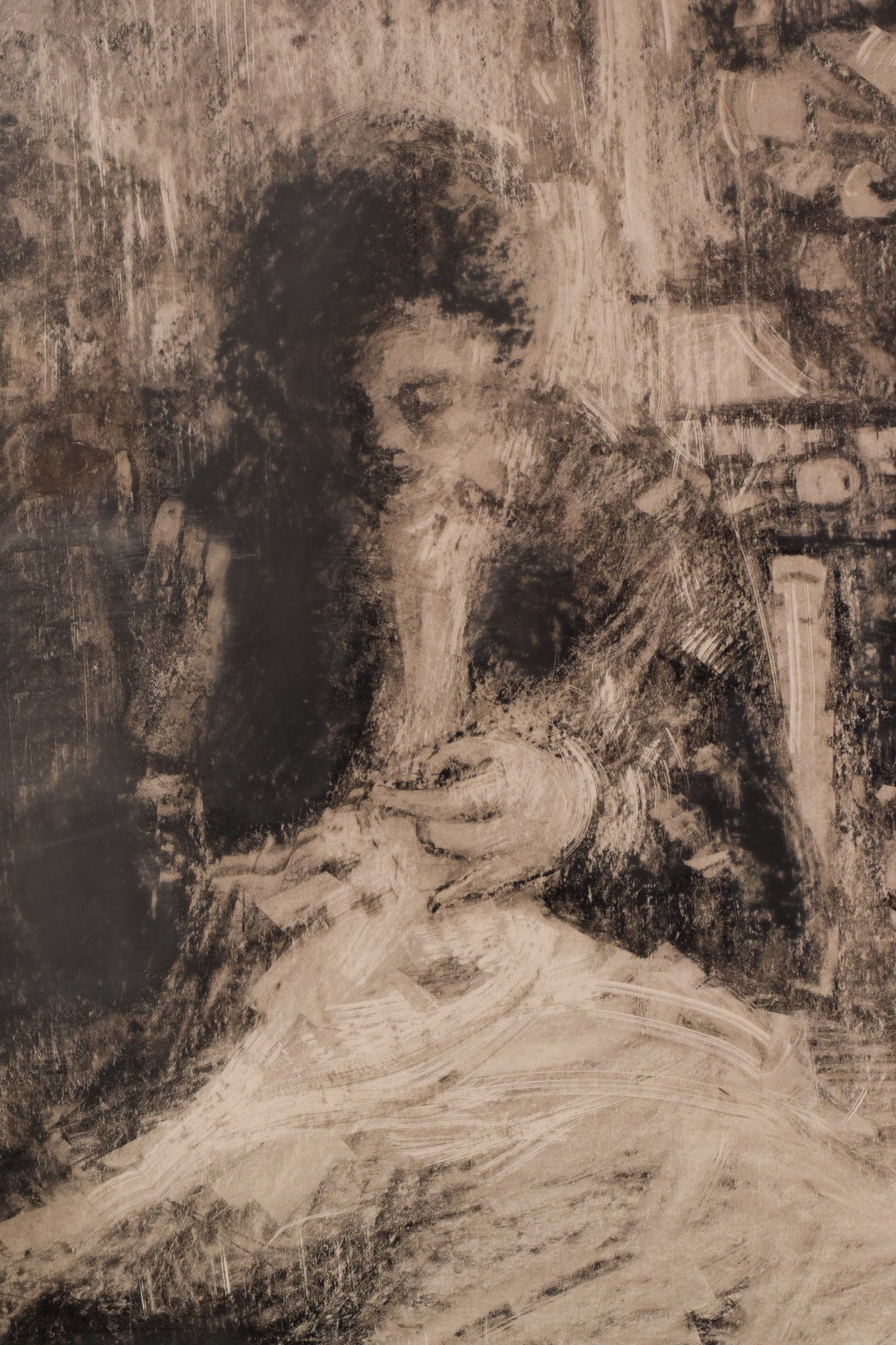Artwork by Unknown, Lady Sewing, Made of Graphite on paper 