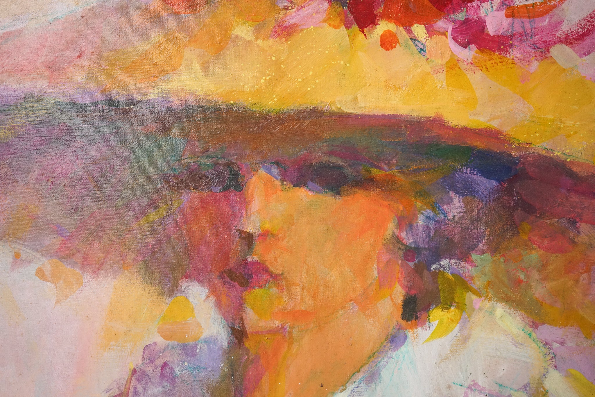 A painting of a woman wearing a yellow hat.