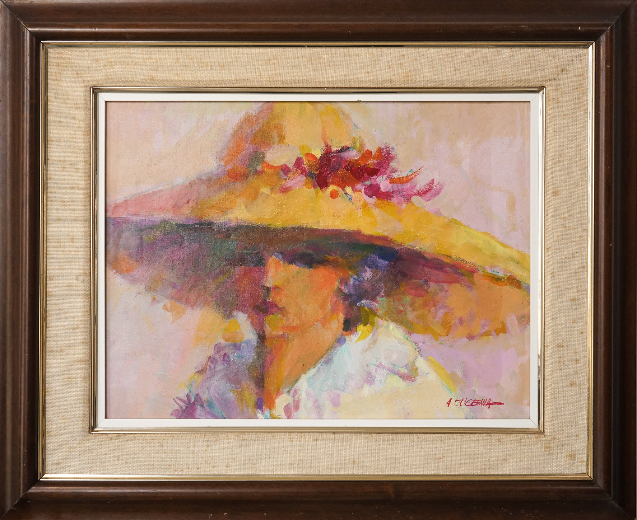 A painting of a woman wearing a yellow hat.