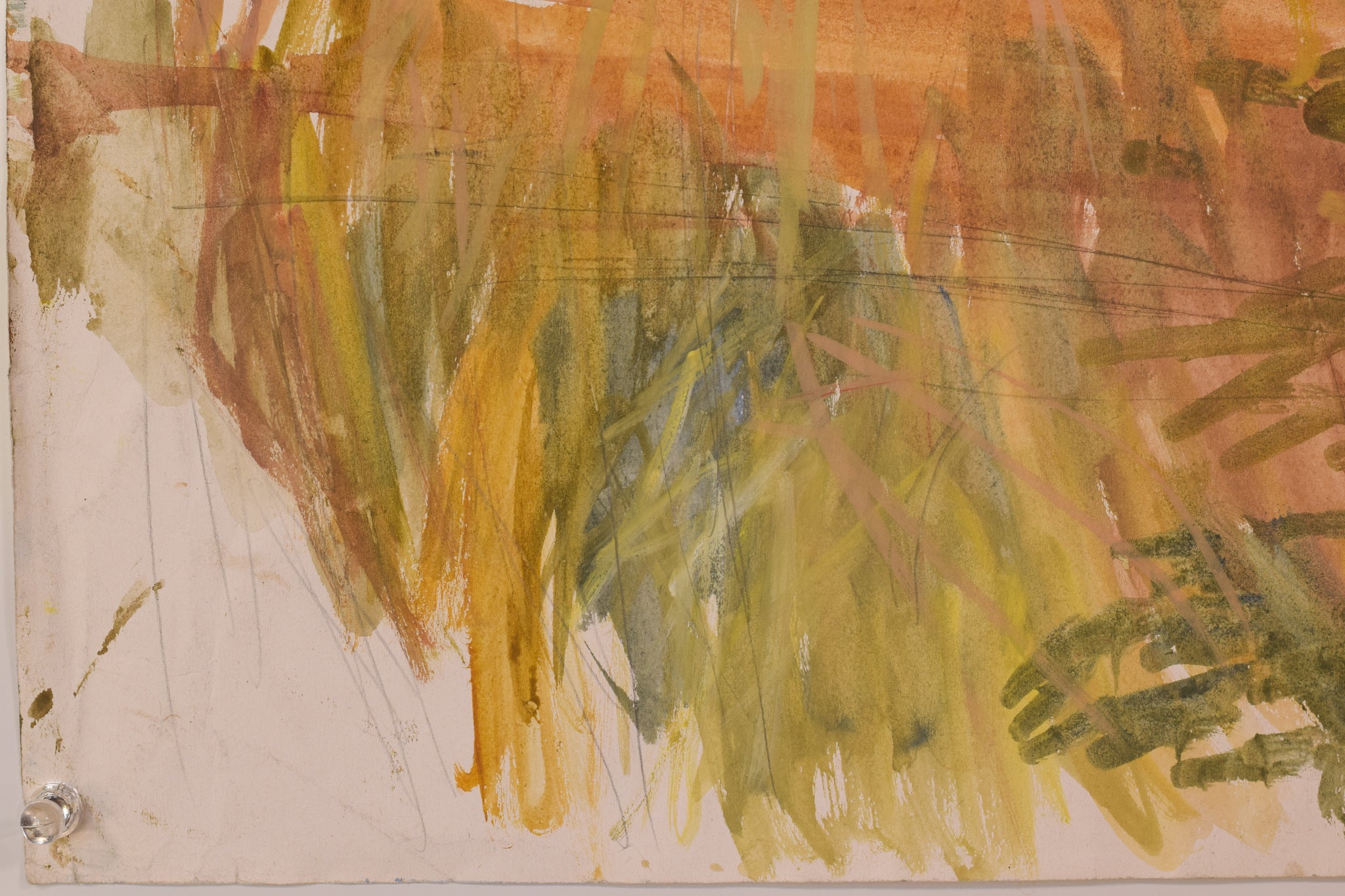 A watercolor painting of a field with tall grass in the foreground.