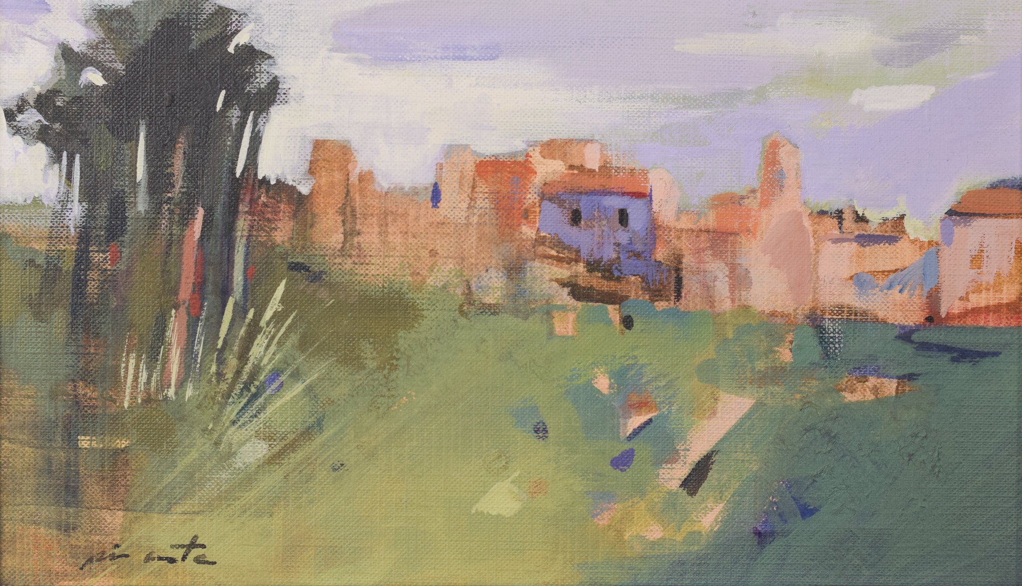 Artwork by Unknown, Landscape with Village, Made of Oil on board 