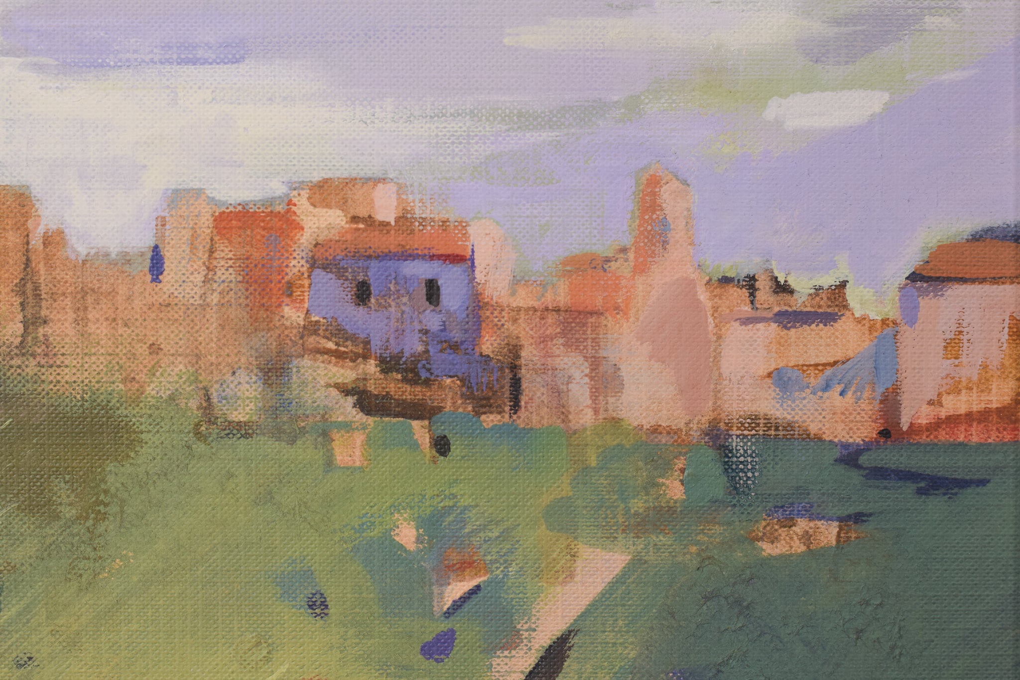 Artwork by Unknown, Landscape with Village, Made of Oil on board 