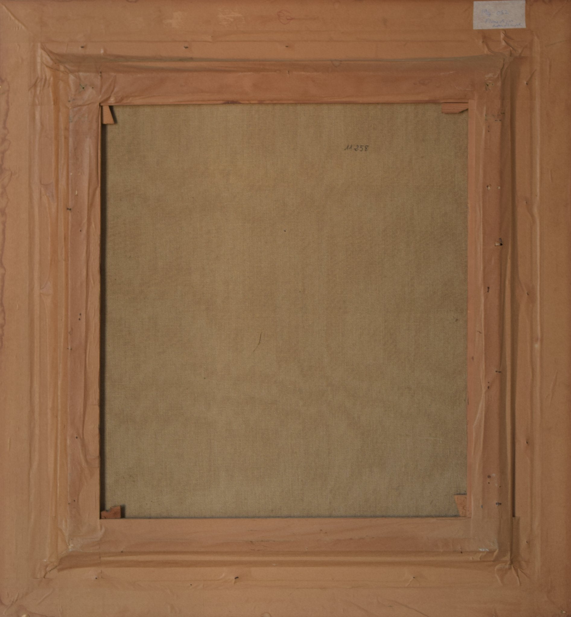 A painting of a field of flowers in front of a building.