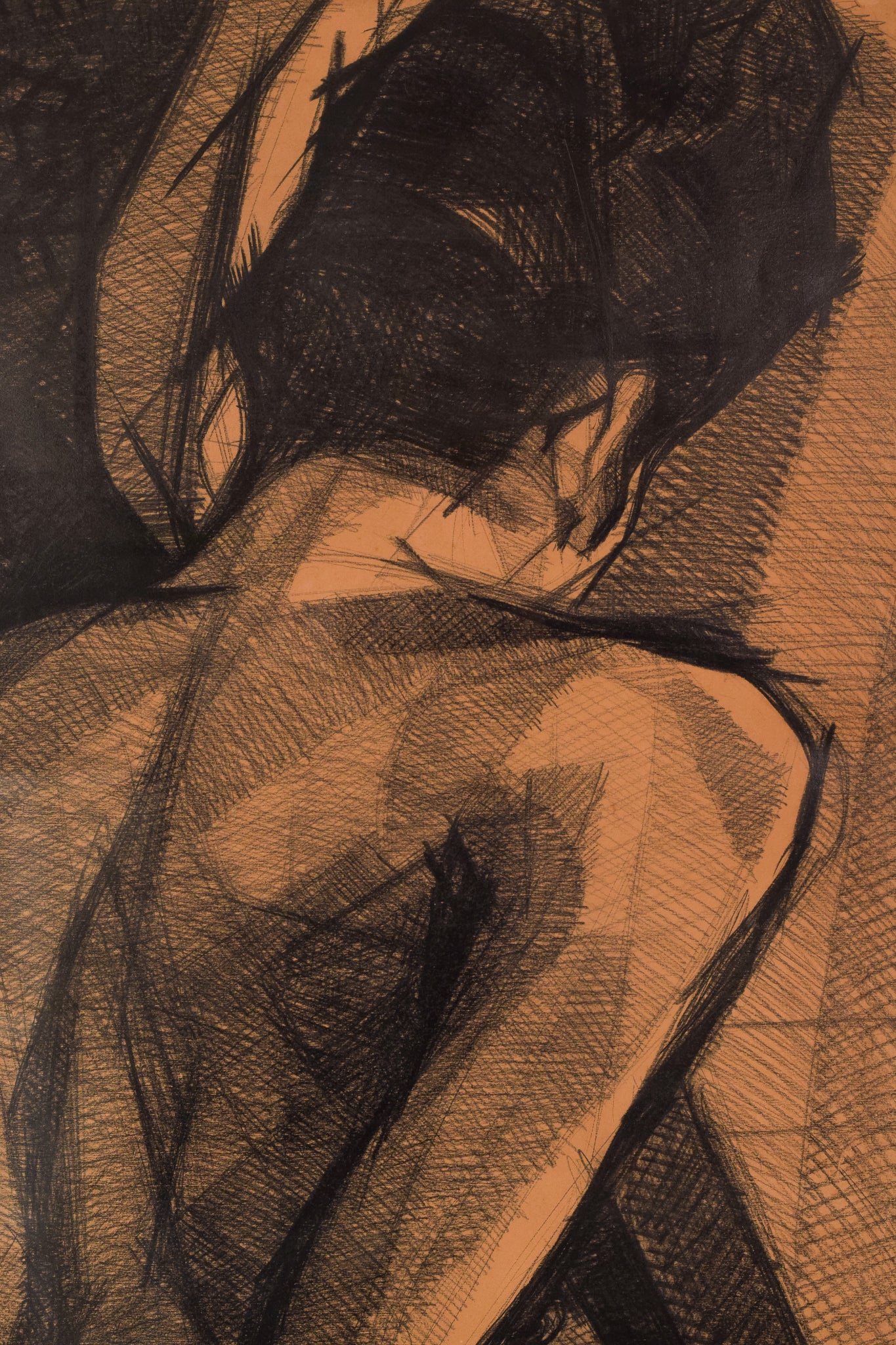 A drawing of a nude woman sitting on a chair.
