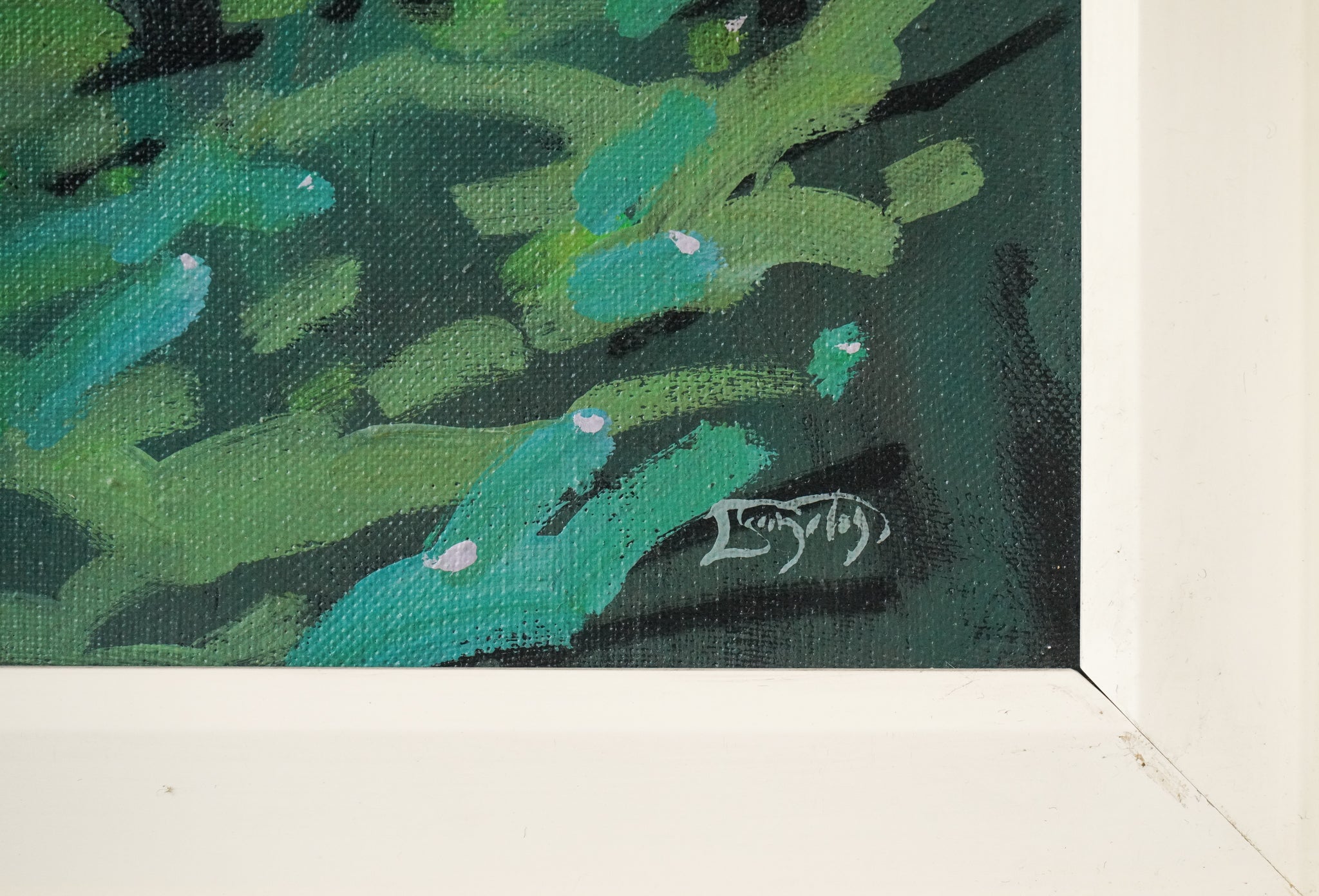 A painting of a small town in the middle of a mountain.