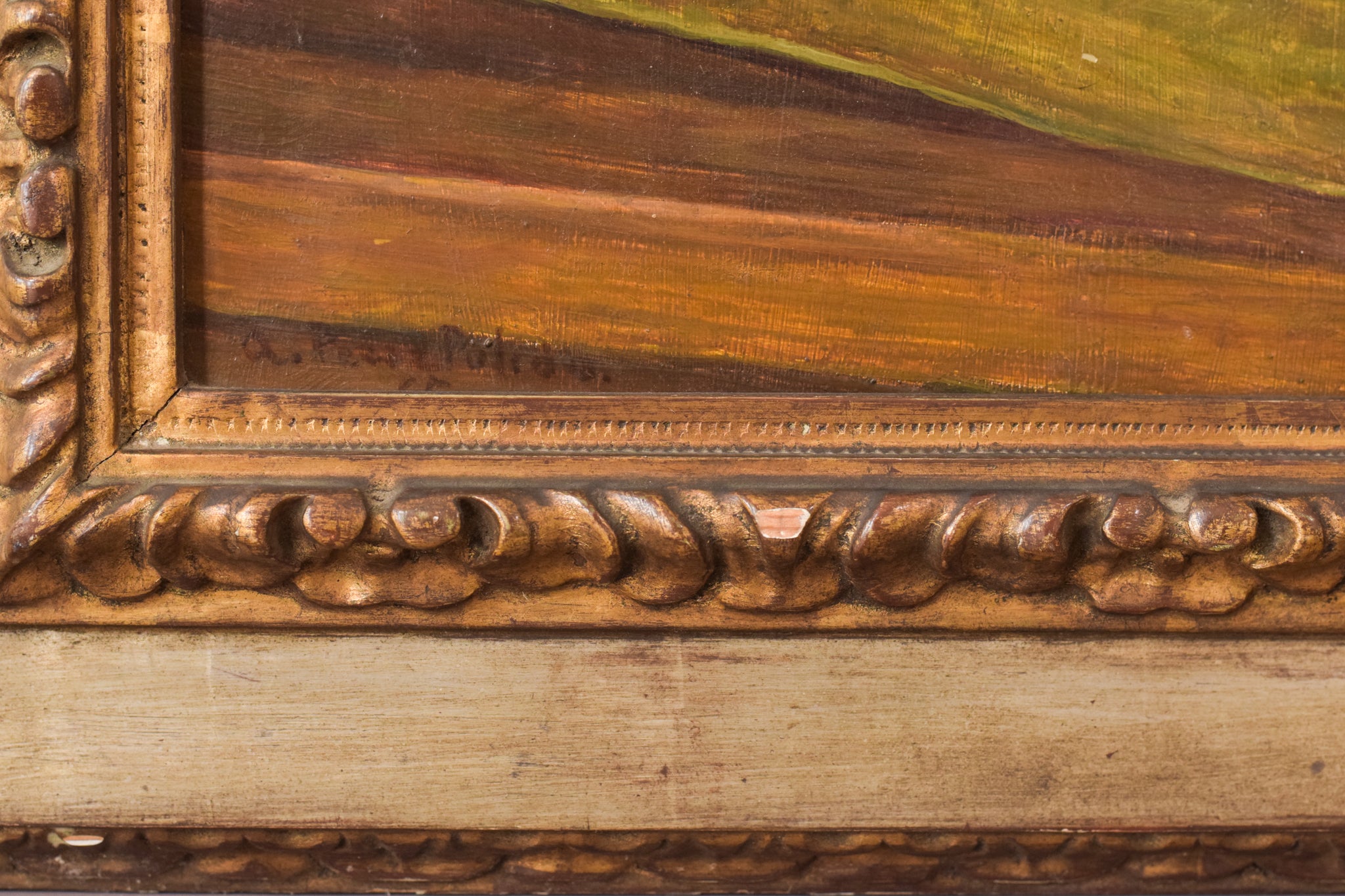 A painting of sunflowers in a vase on a table.