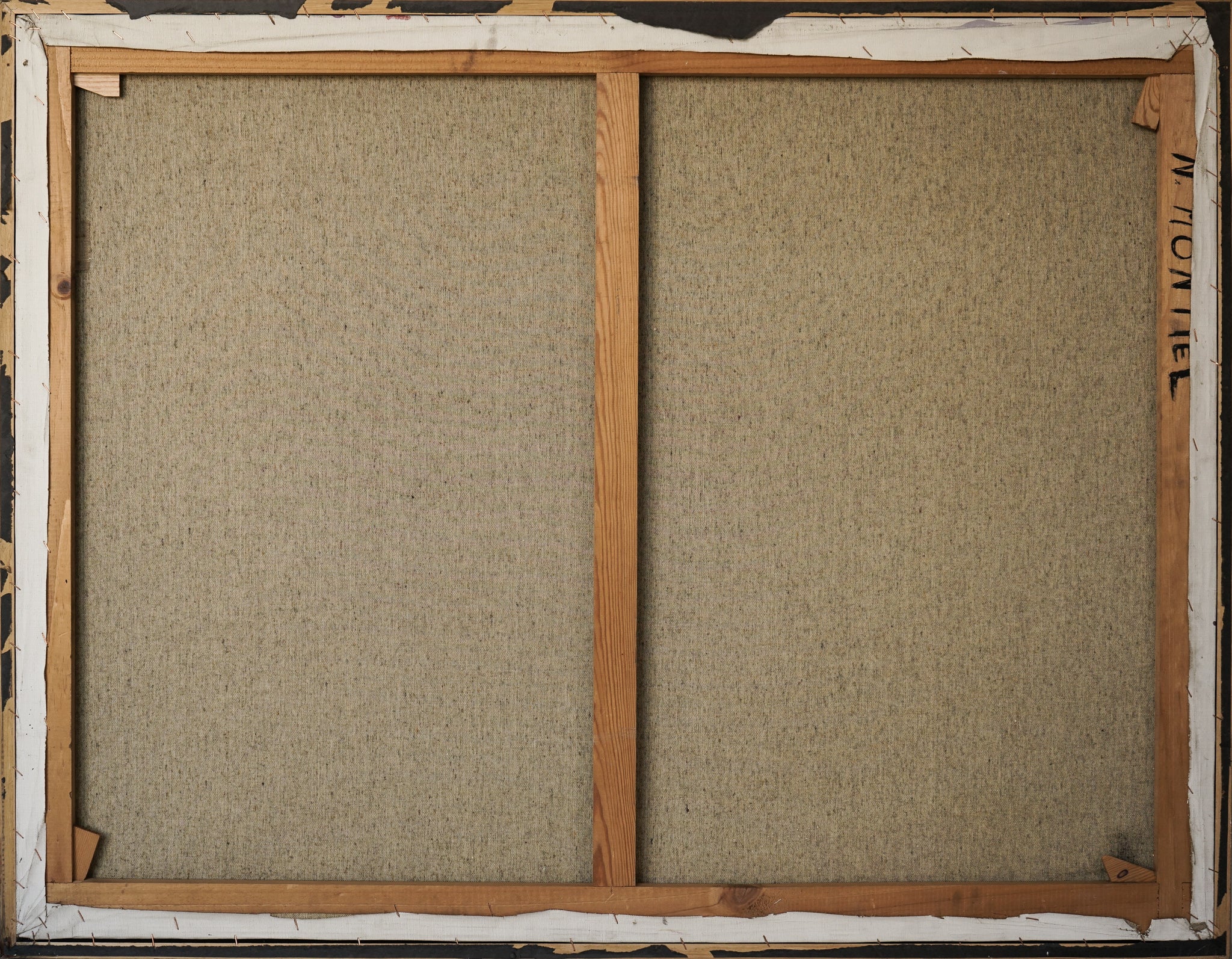 A painting with pink, black, and white paint on it.