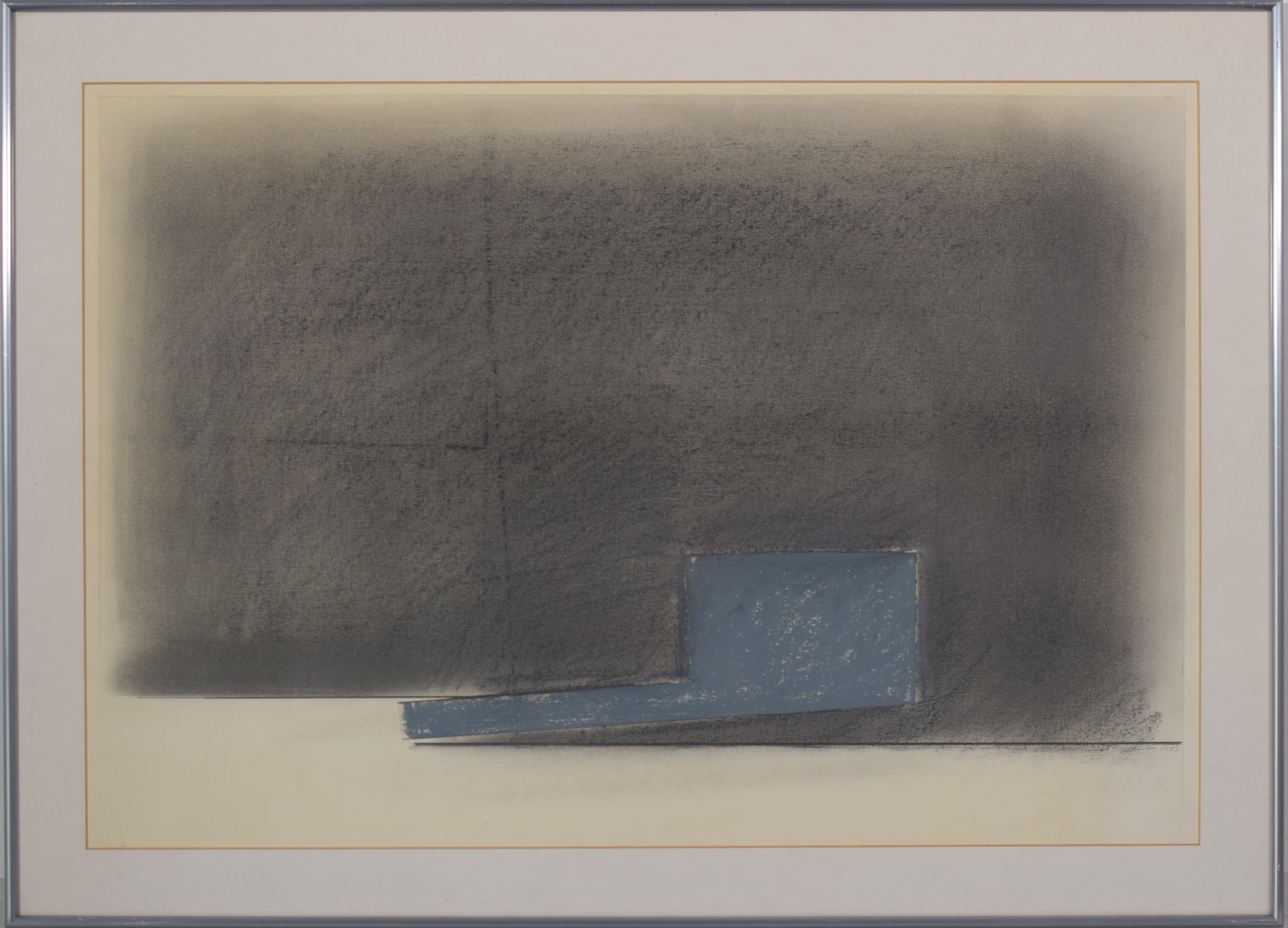A black and white drawing of a blue square on a gray background.