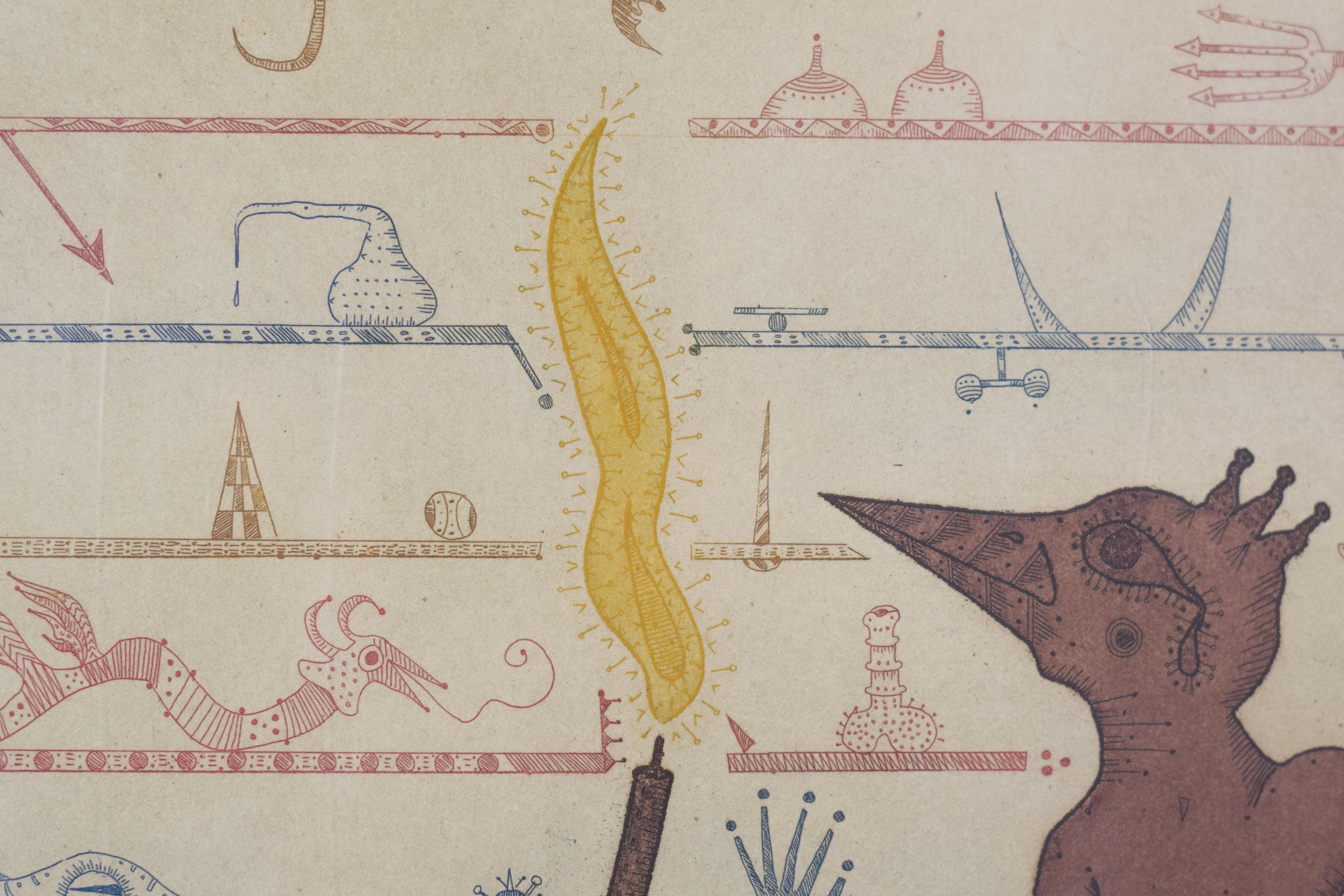 A drawing of a man holding a torch in his hand.