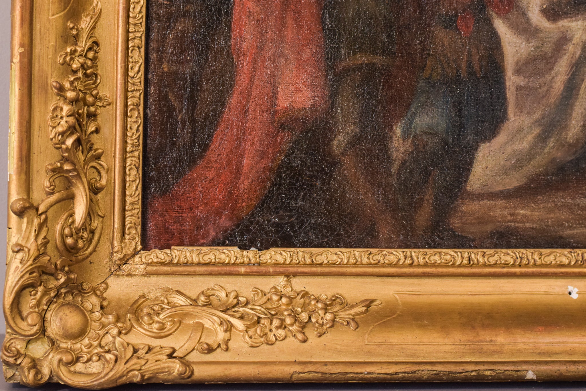 A painting of a nativity scene with the birth of Jesus.