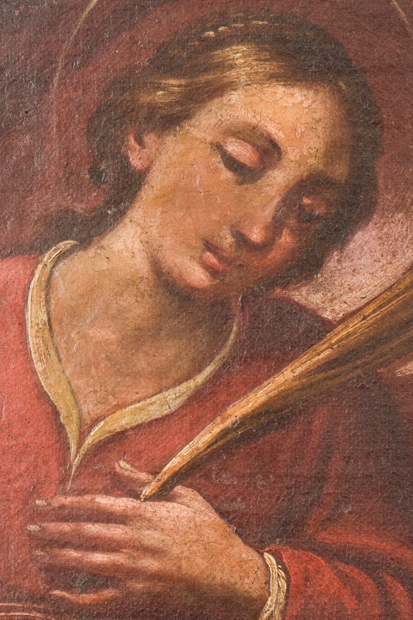 A painting of a woman holding a scythe and a dragon.