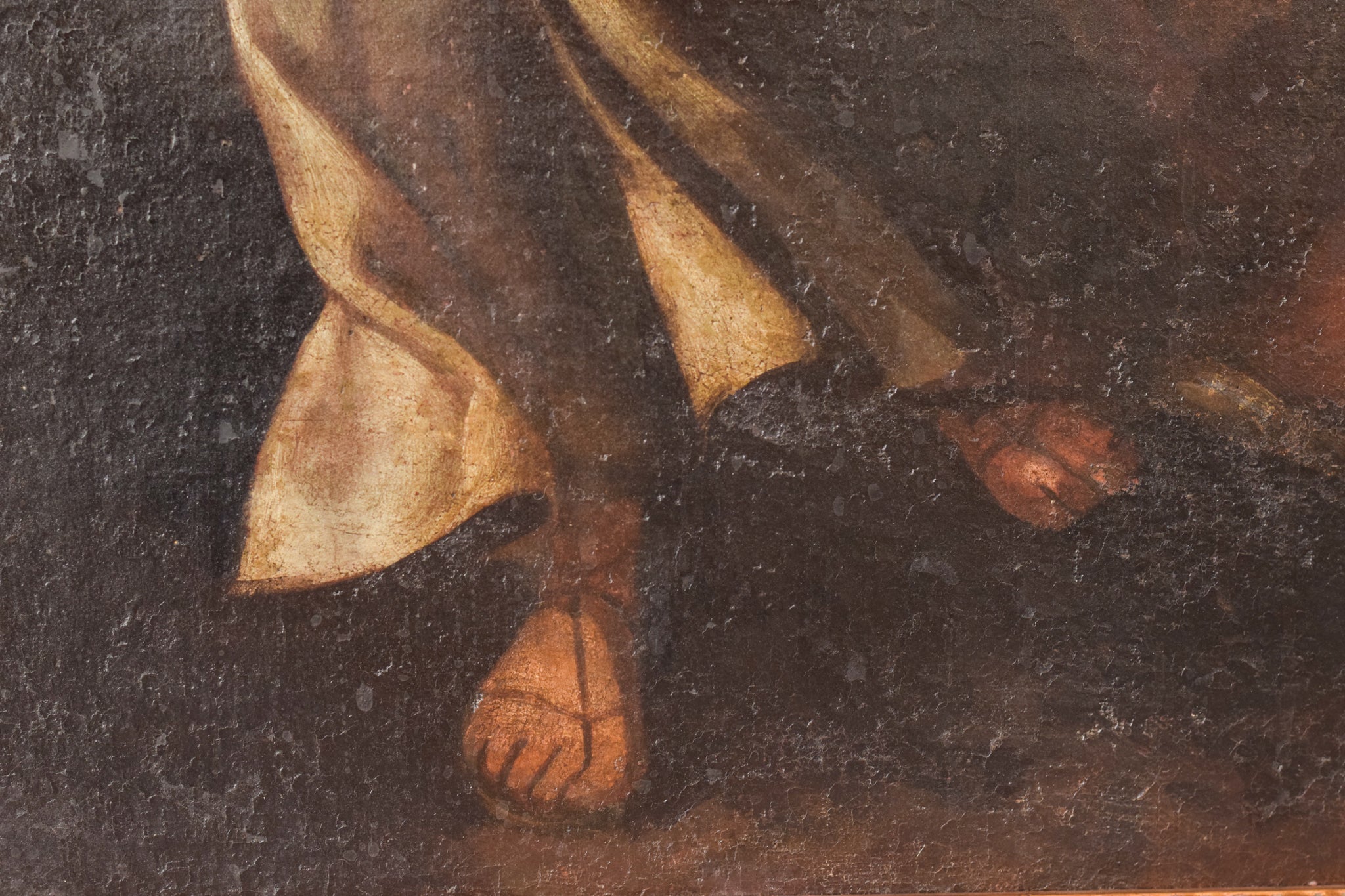 A painting of a woman holding a scythe and a dragon.