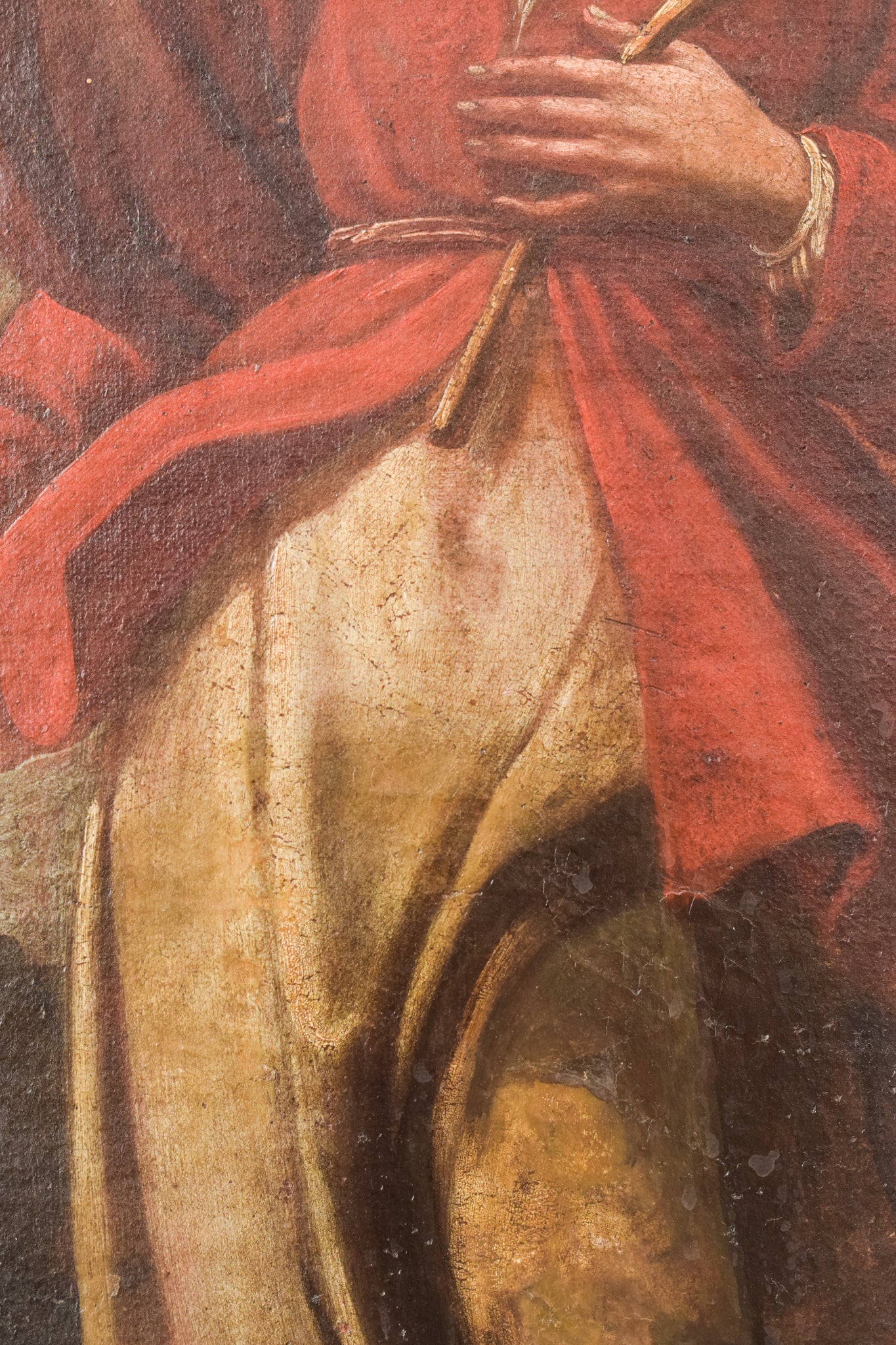 A painting of a woman holding a scythe and a dragon.
